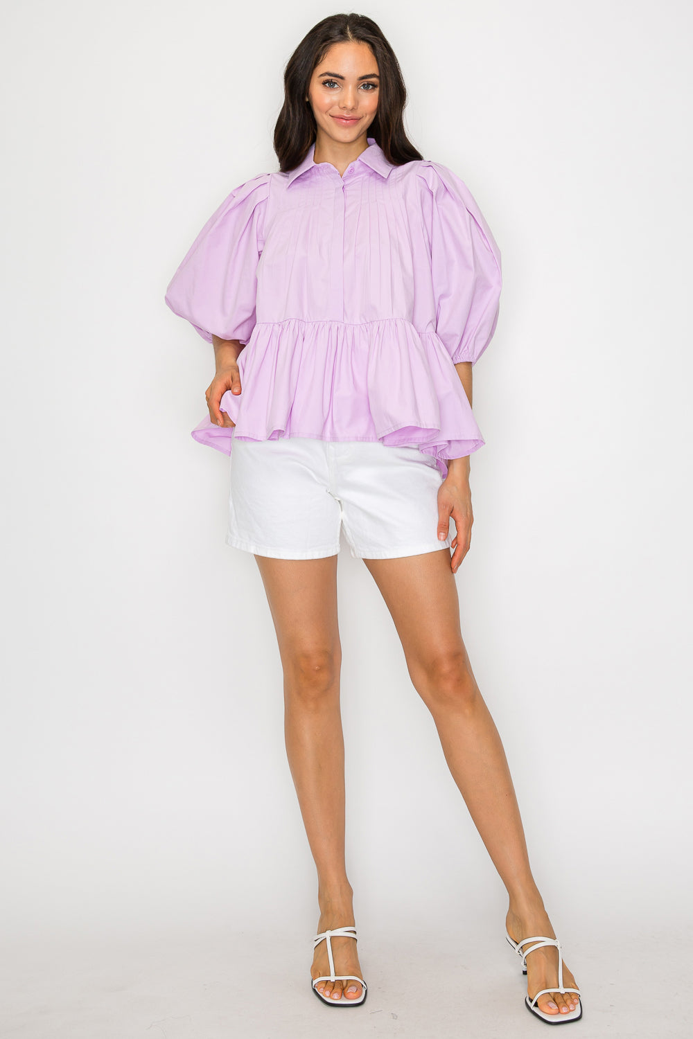 Lavender Breeze Blouse, women's top, abstract print, resortwear style, feminine boutique style by Meet Me in Santorini