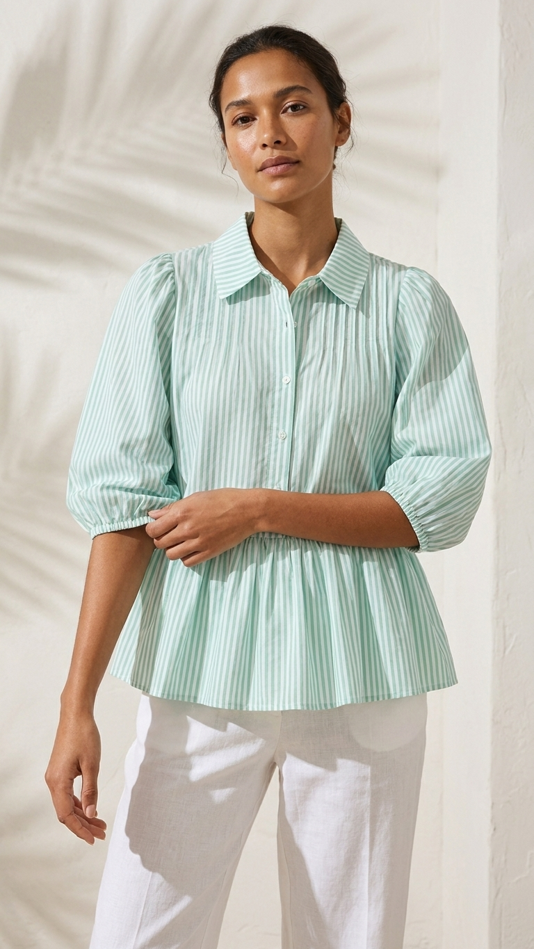 Mediterranean Stripe Top, Mediterranean Stripe, women's top, abstract print, resortwear style, feminine boutique style by Meet Me in Santorini