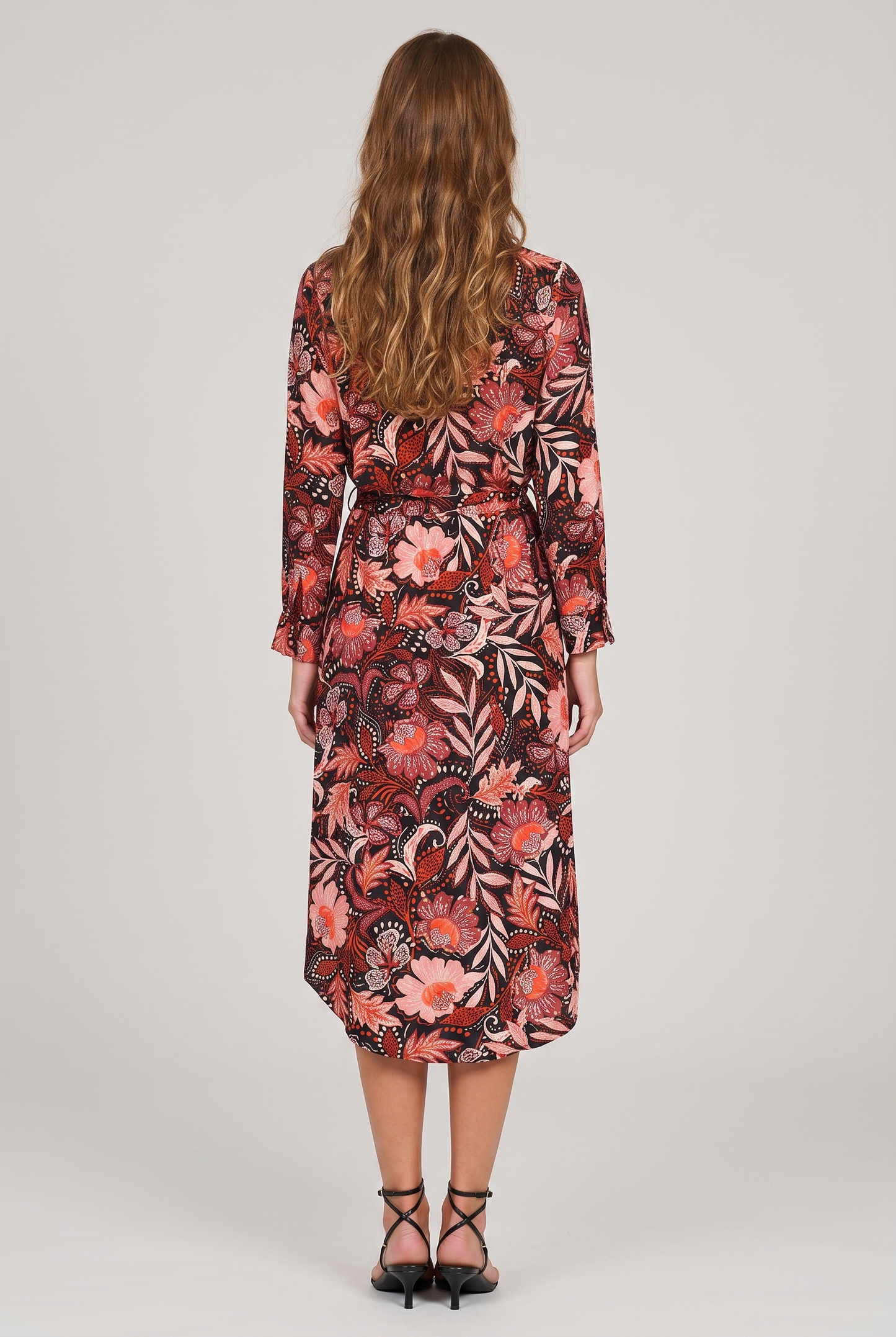 Vintage Floral Paisley Belted Midi Shirt Dress