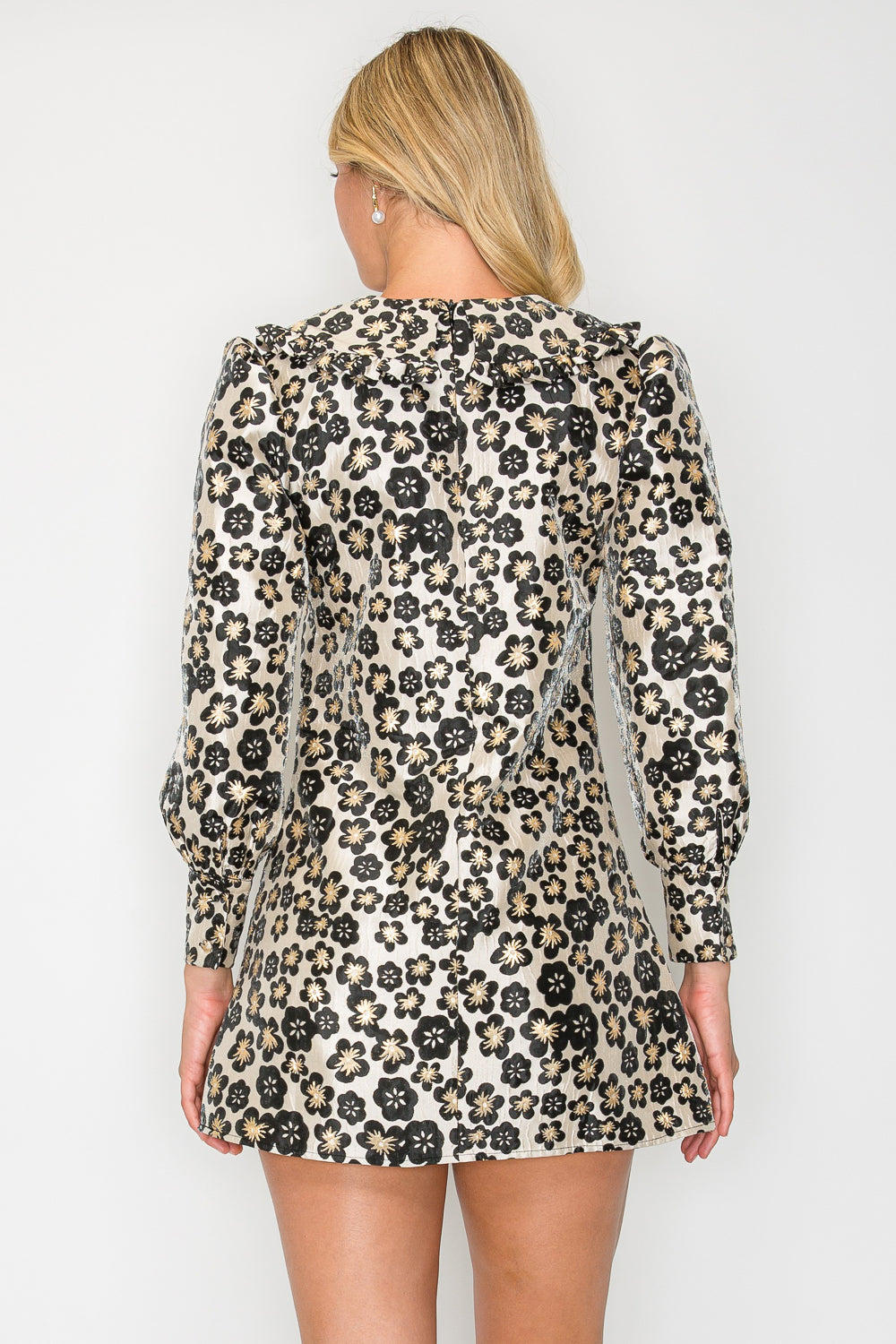 Black Jacquard Collared Dress