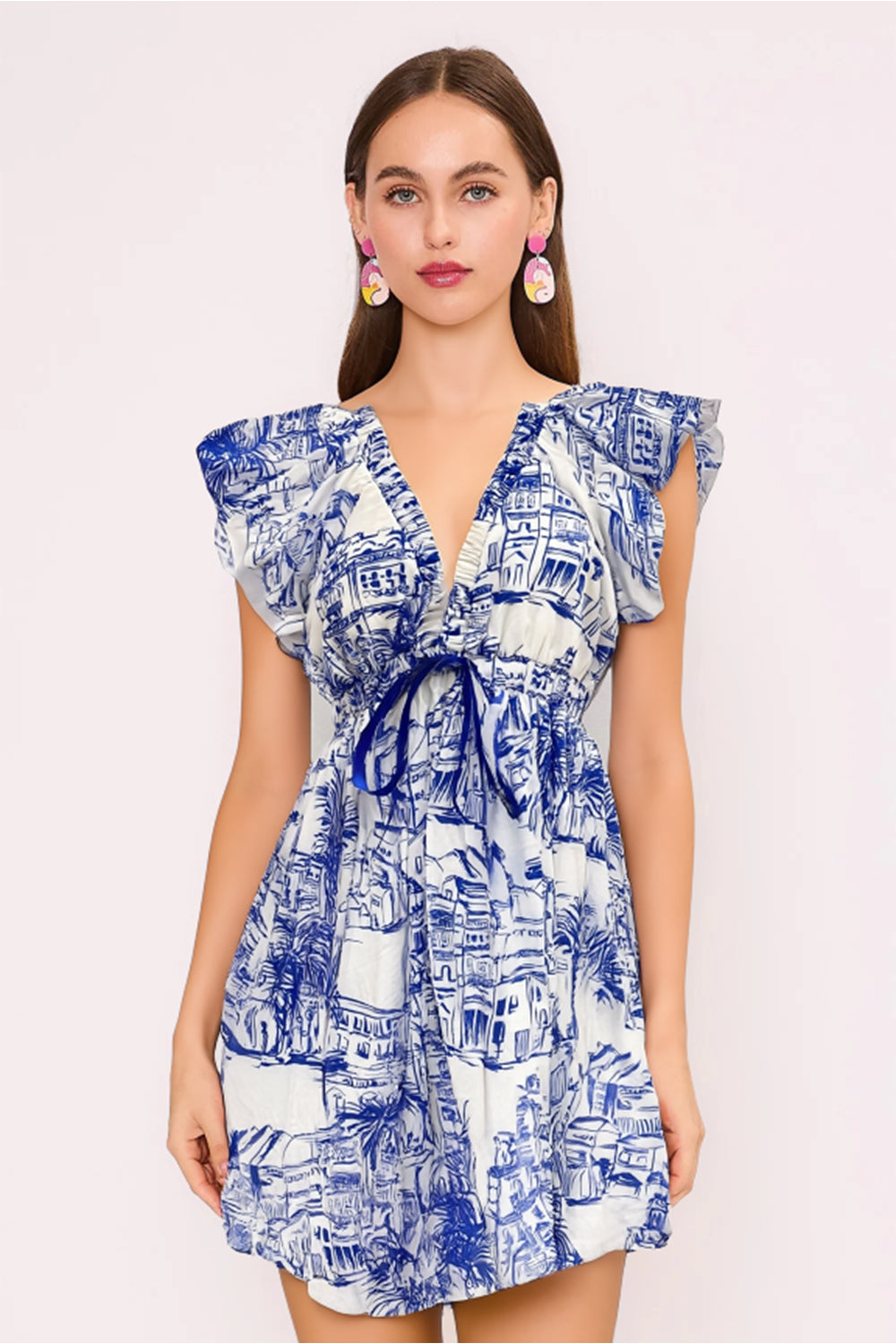 Santorini Coastal Sketch Short Dress