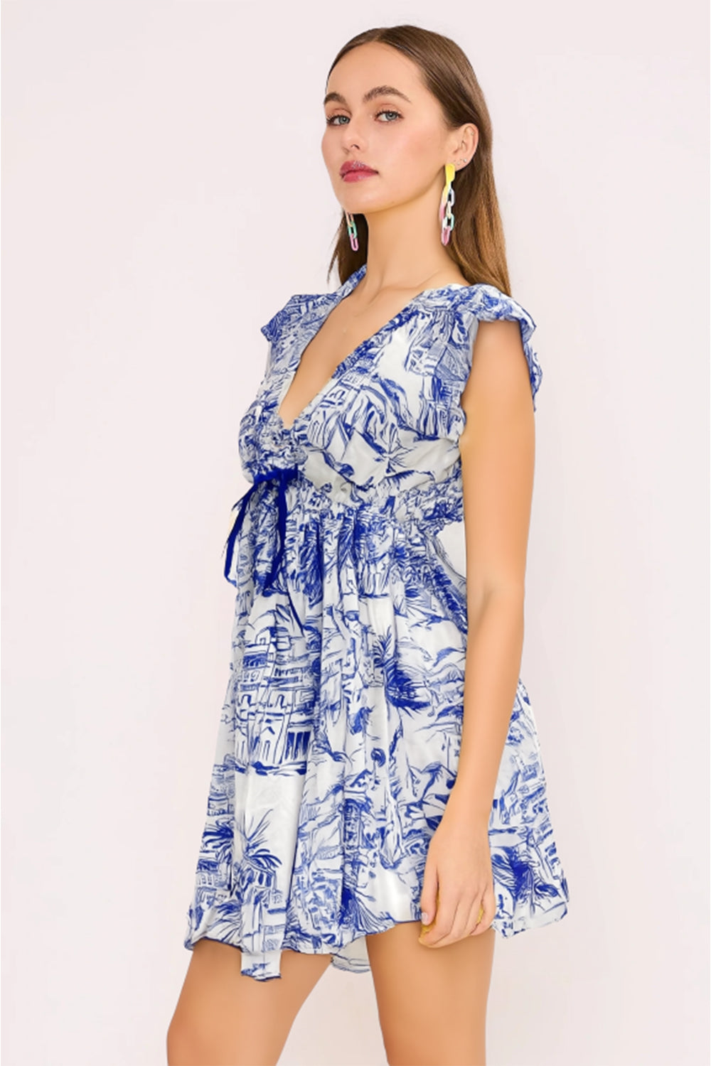 Santorini Coastal Sketch Short Dress