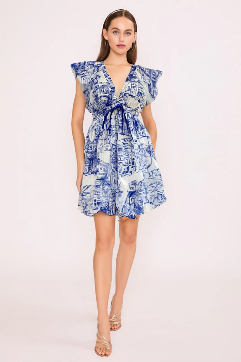 Santorini Coastal Sketch Short Dress
