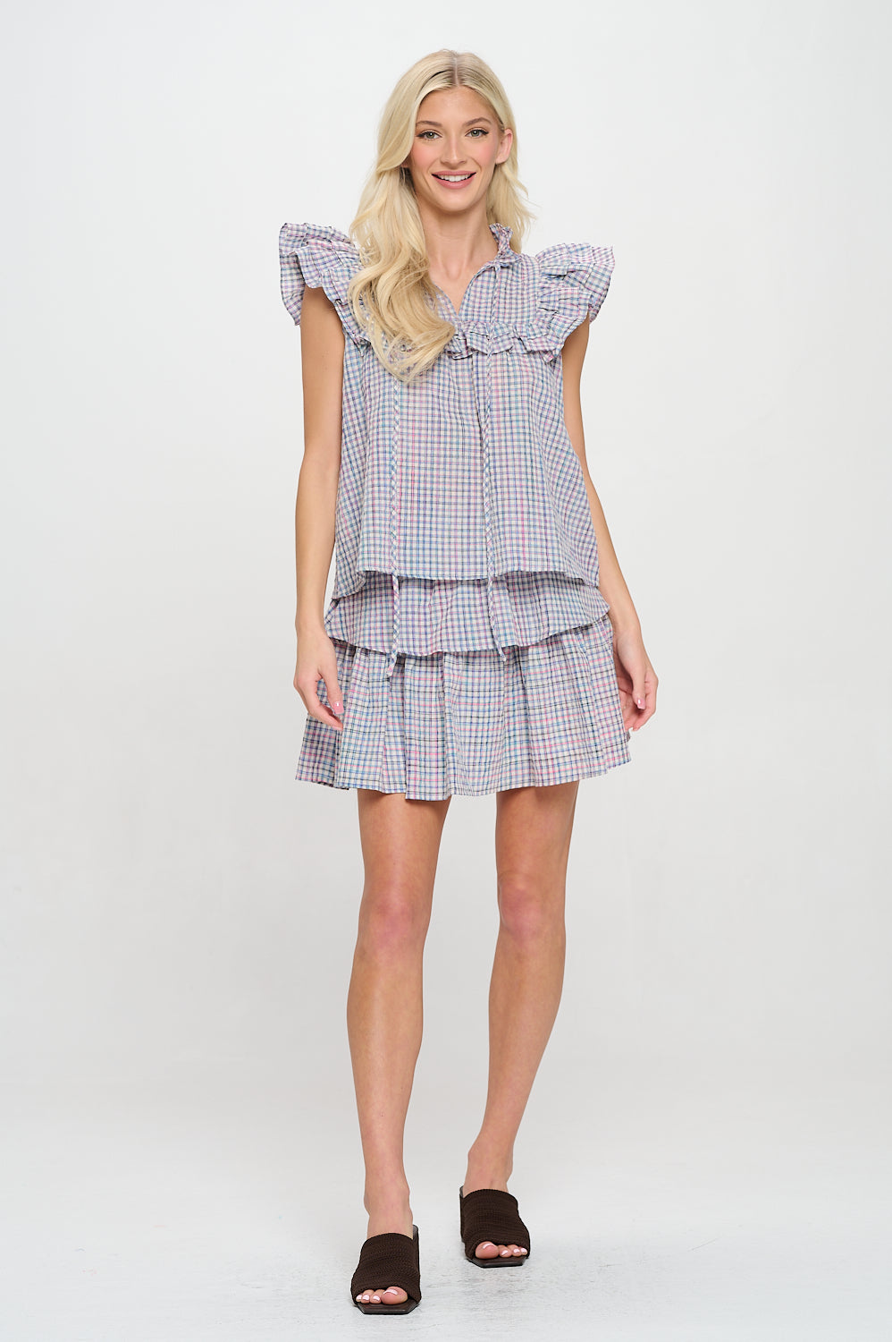 Aegean Plaid Top, Aegean Plaid, women's top, abstract print, resortwear style, feminine boutique style by Meet Me in Santorini