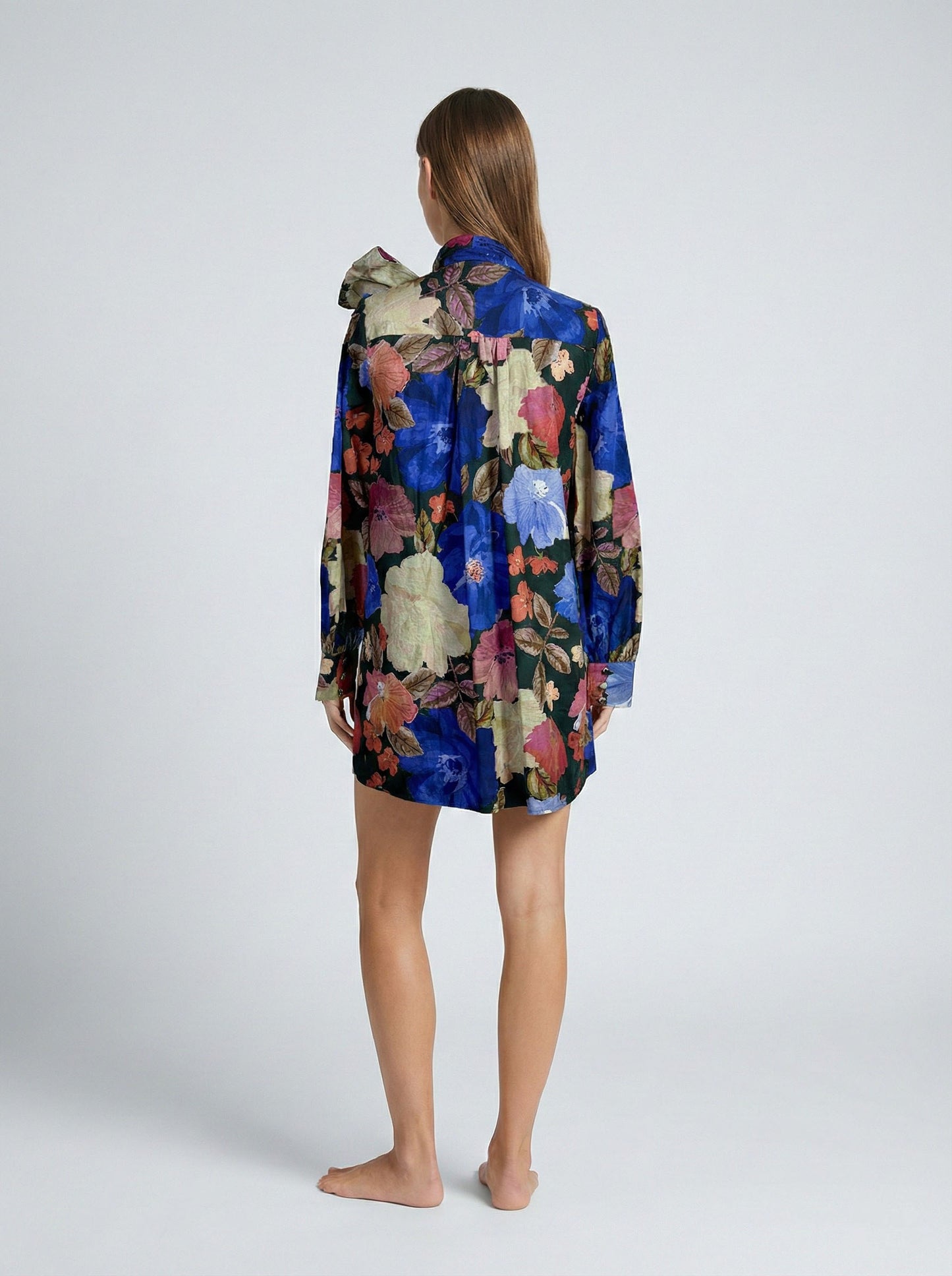 Night Blossom Tie-Neck Mini Dress