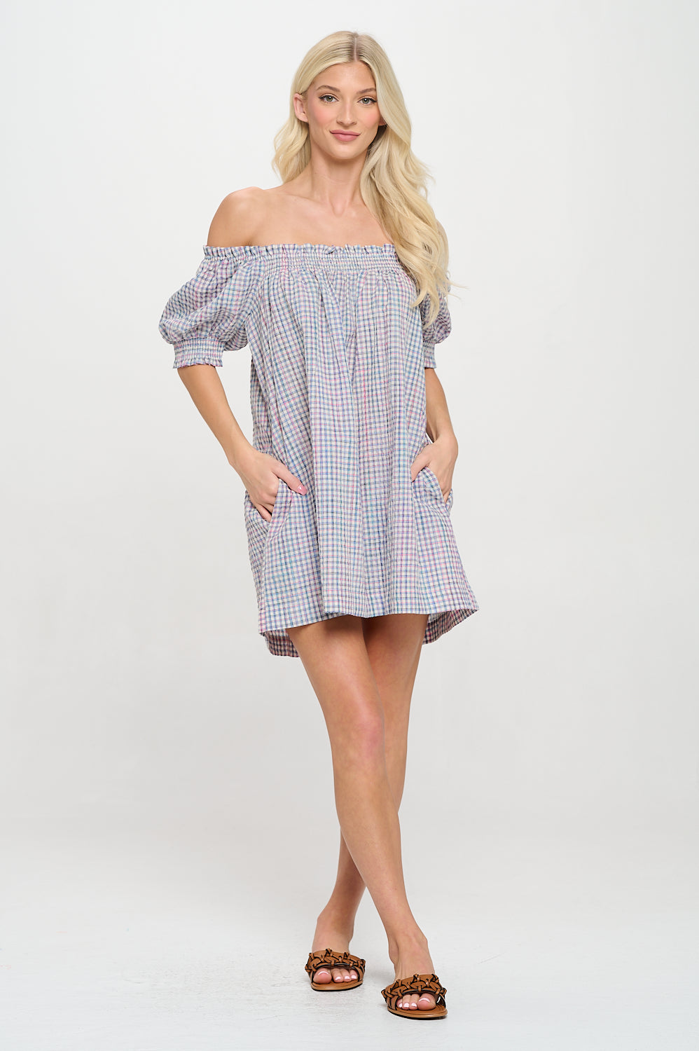 Aegean Plaid Dress, Aegean Plaid, women's dress, resortwear style, feminine boutique style by Meet Me in Santorini