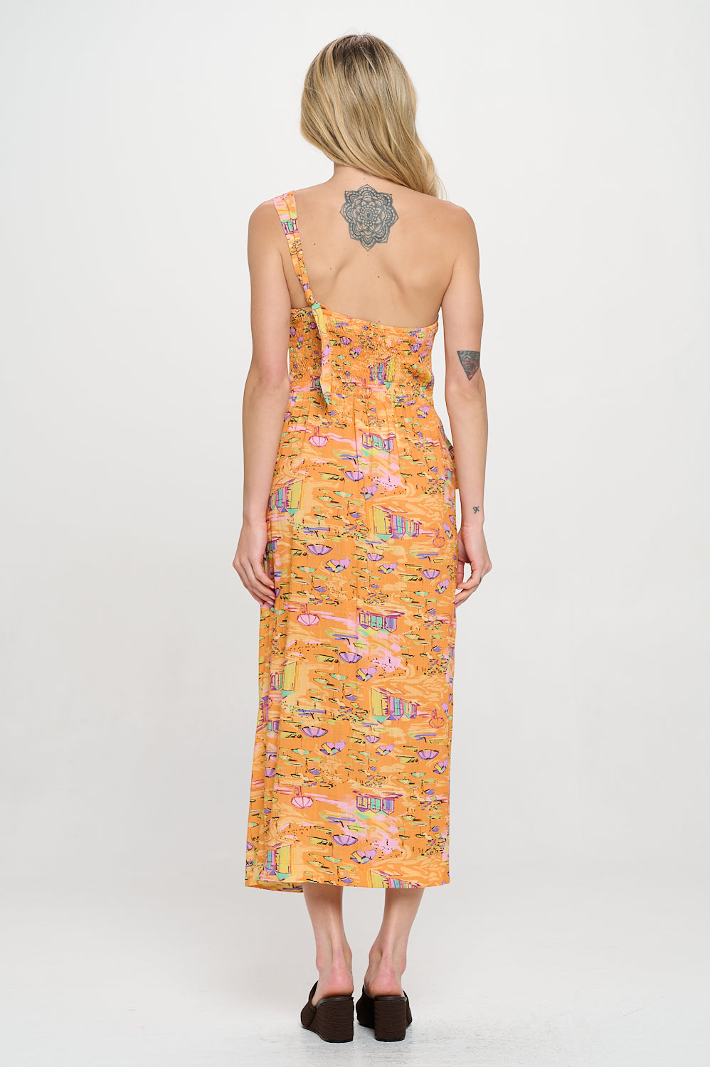 Golden Shoreline One Shoulder Wrap Midi Dress