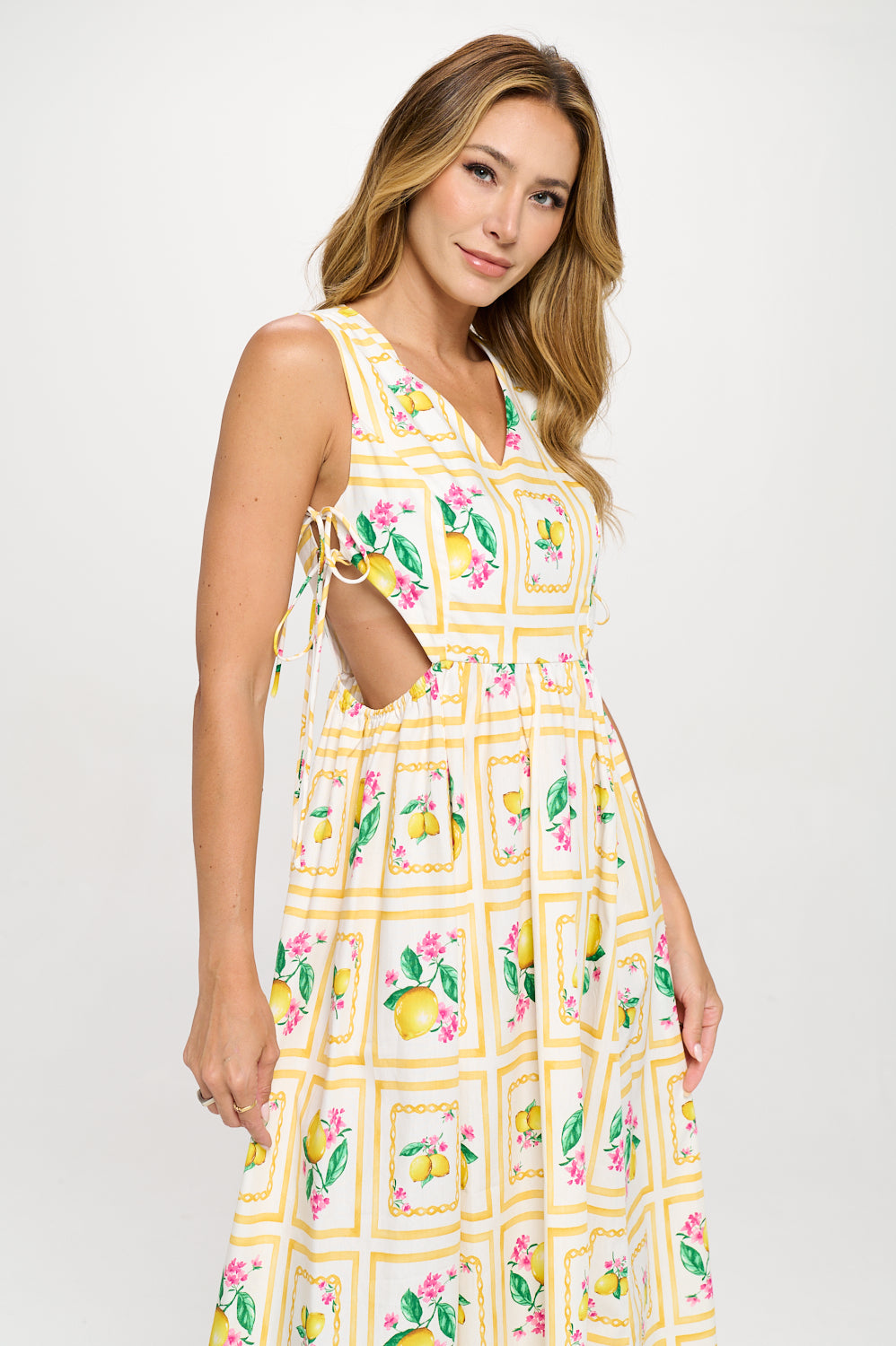 Santorini Citrus Maxi Dress, Santorini Citrus, women's maxi dress, floral print, resortwear style, sleeveless silhouette by Meet Me in Santorini