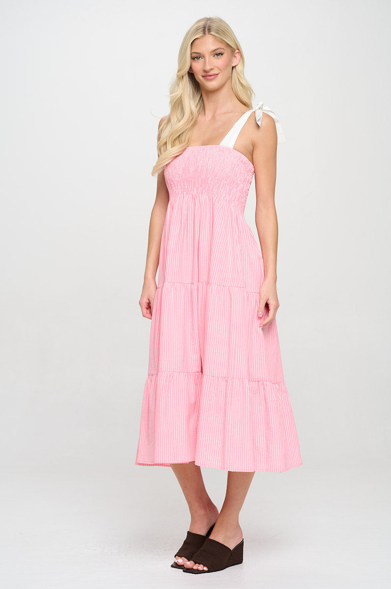 Coral Stripe Midi Dress