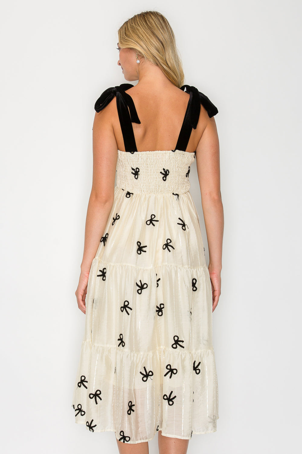 Organza Bow Velvet Tie Midi Dress