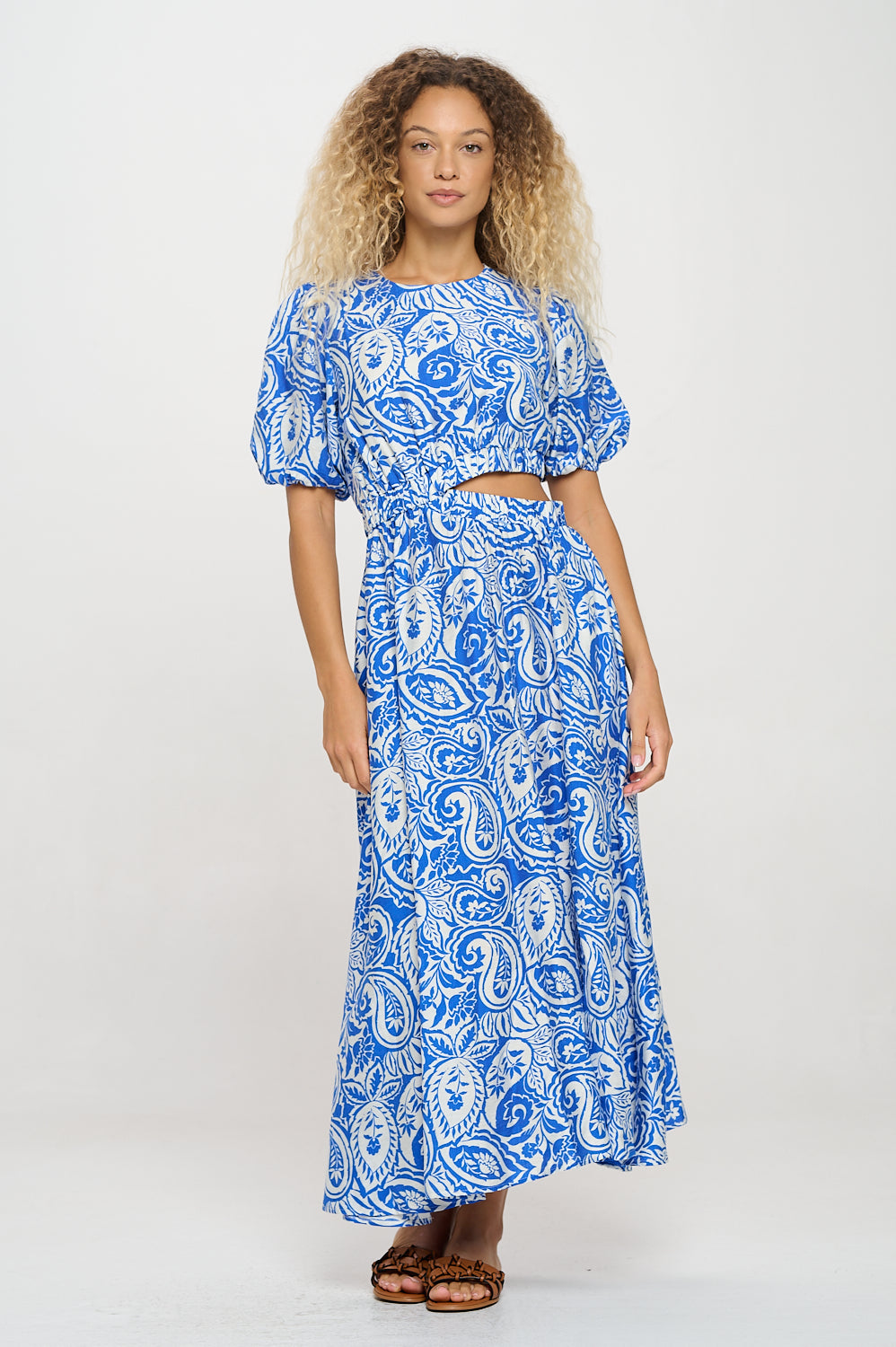 Athena Blue Paisley Cut-Out Maxi Dress