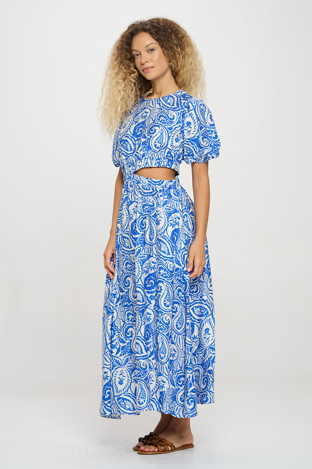 Athena Blue Paisley Cut-Out Maxi Dress
