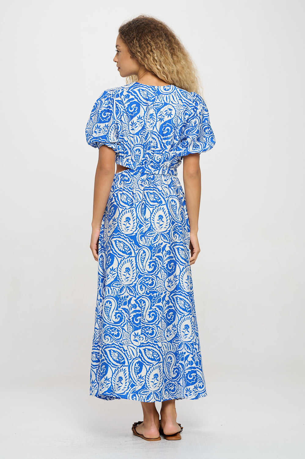 Athena Blue Paisley Cut-Out Maxi Dress