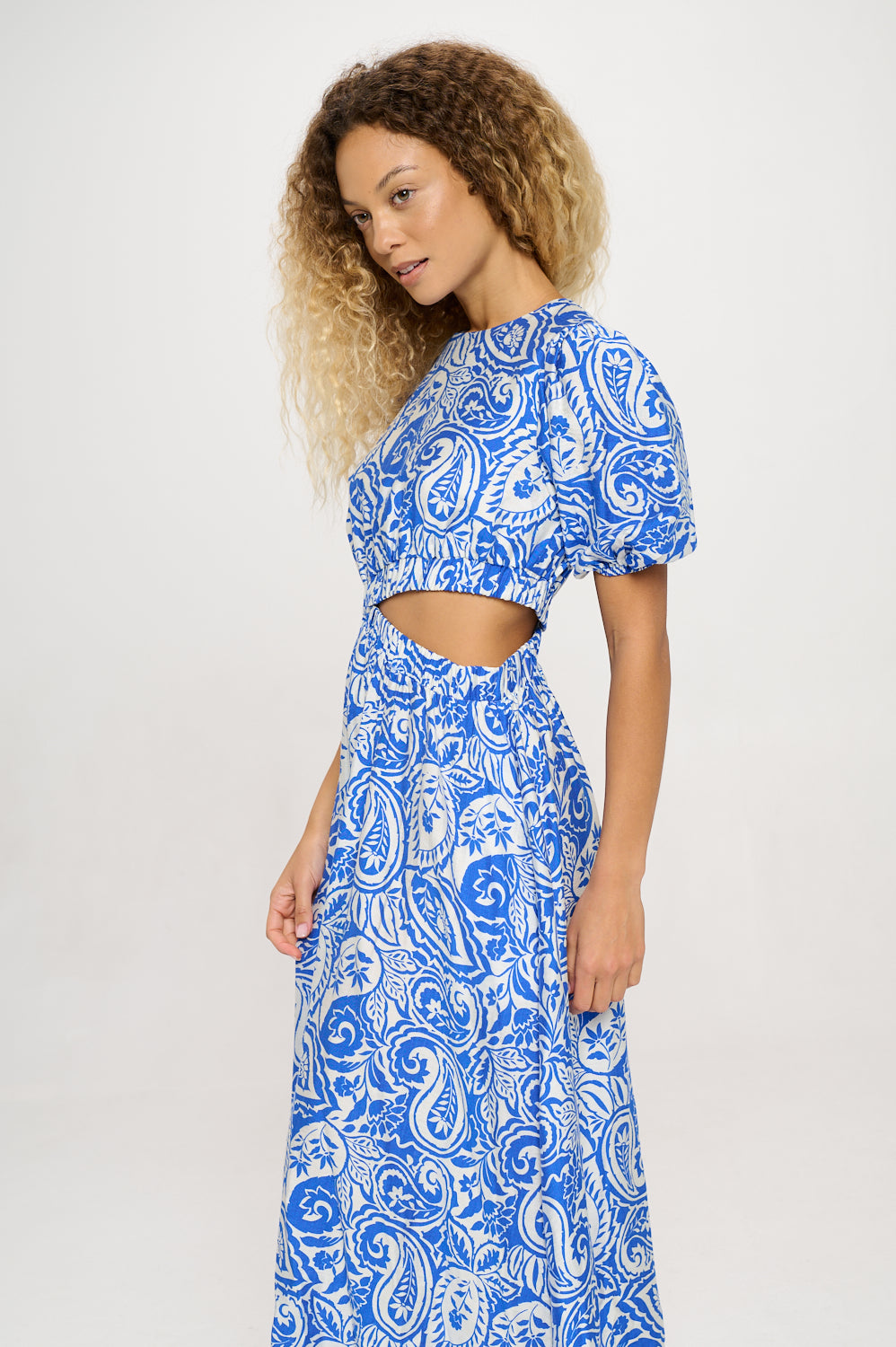 Athena Blue Paisley Cut-Out Maxi Dress