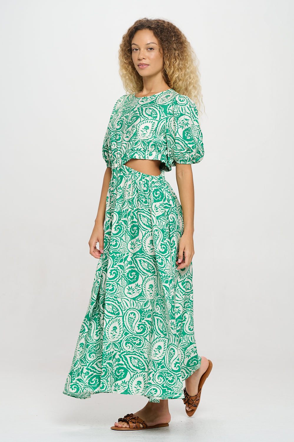 Verdant Paisley Cut-Out Maxi Dress