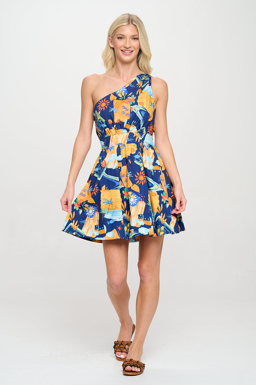 Mediterranean Escape One Shoulder Dress