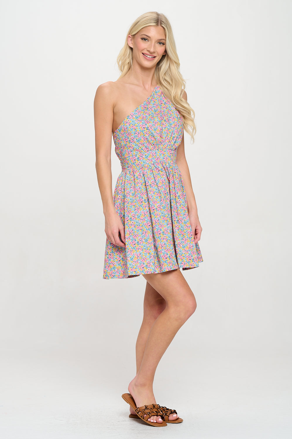 Mykonos Meadow One Shoulder Dress, Mykonos Meadow One, women's dress, floral print, resortwear style, feminine boutique style by Meet Me in Santorini