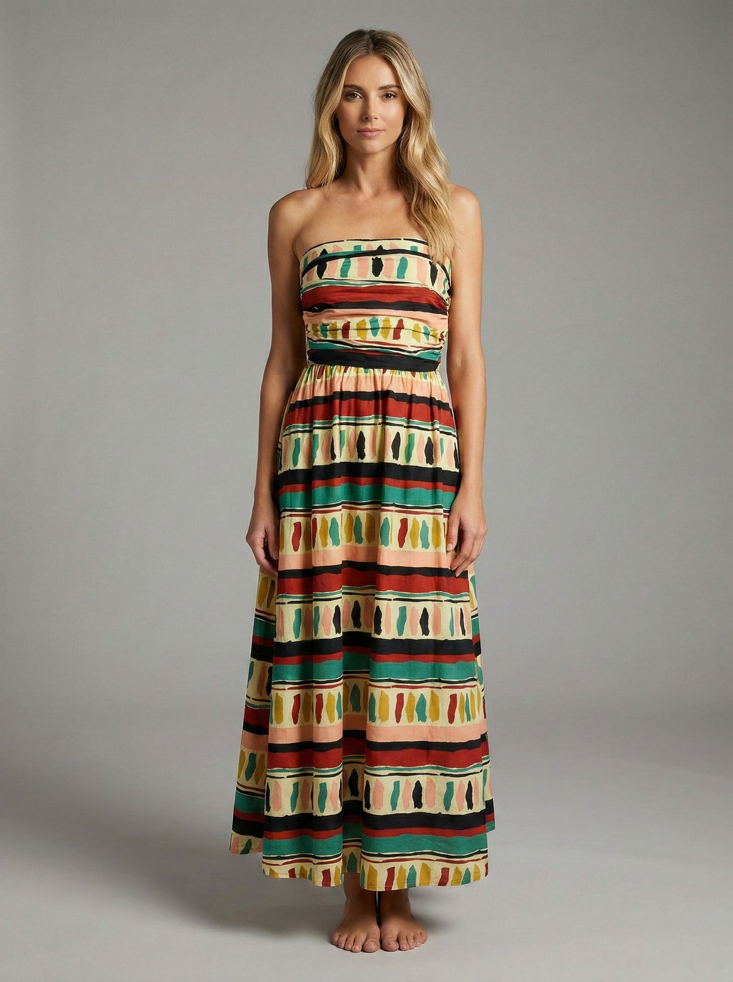 Bohemian Stripe Smocked Maxi Dress
