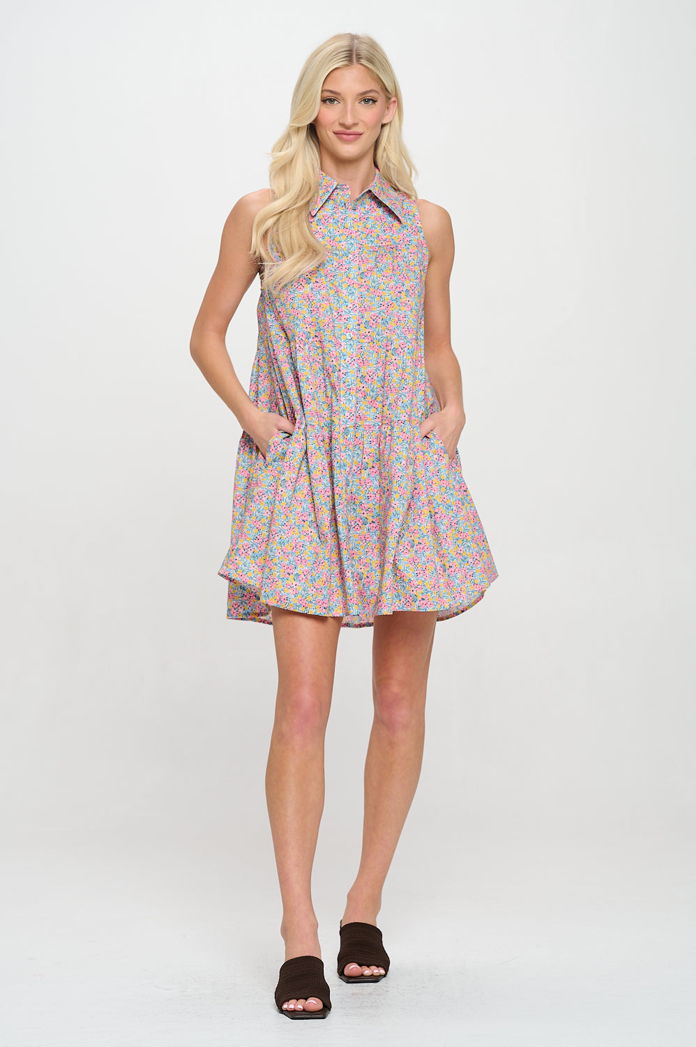 Mykonos Meadow Button Down Dress, Mykonos Meadow Button, women's dress, floral print, resortwear style, sleeveless silhouette by Meet Me in Santorini