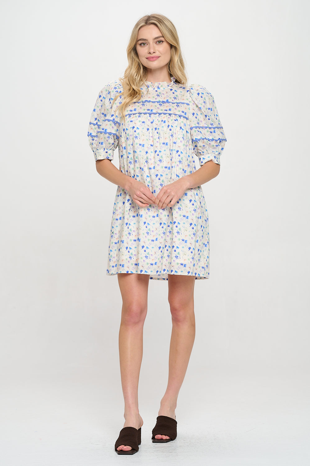 Aegean Bloom Short Sleeve Dress, Aegean Bloom Short, women's dress, floral print, resortwear style, feminine boutique style by Meet Me in Santorini