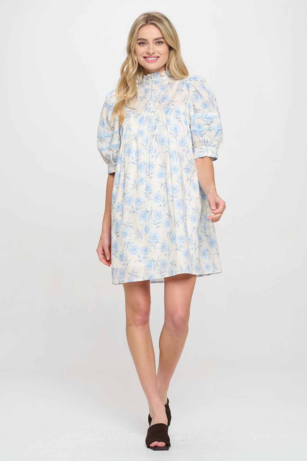 Azure Floral Short Sleeve Dress, Azure Floral Short, women's dress, floral print, resortwear style, feminine boutique style by Meet Me in Santorini