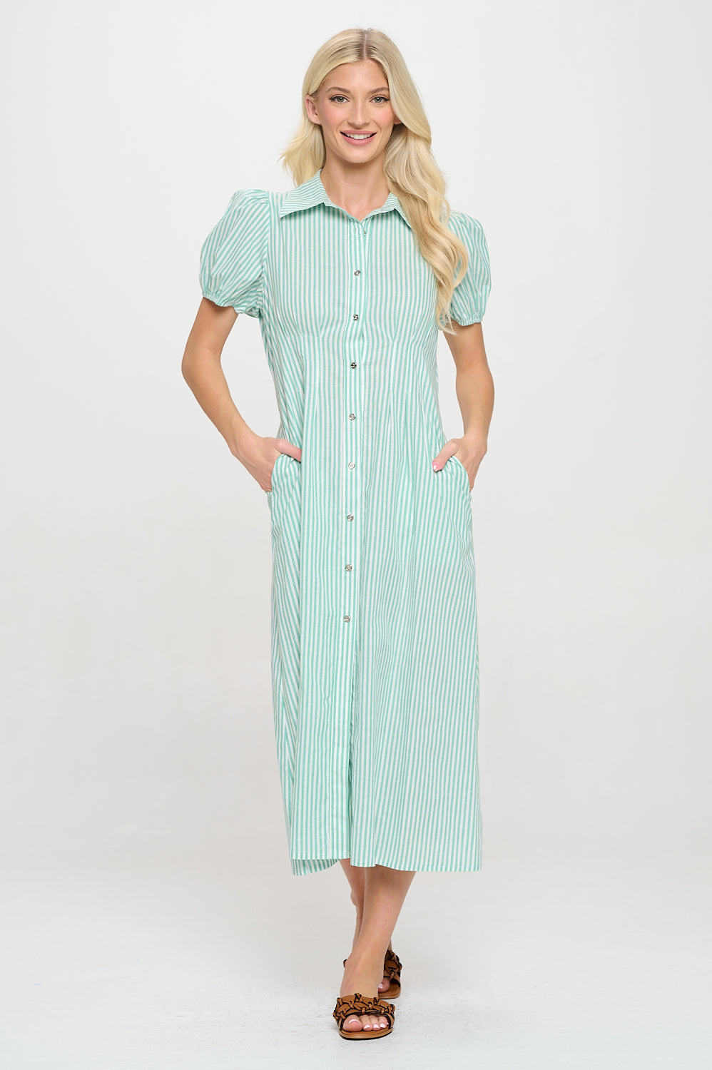 Mediterranean Stripe Button Down Shirt Dress