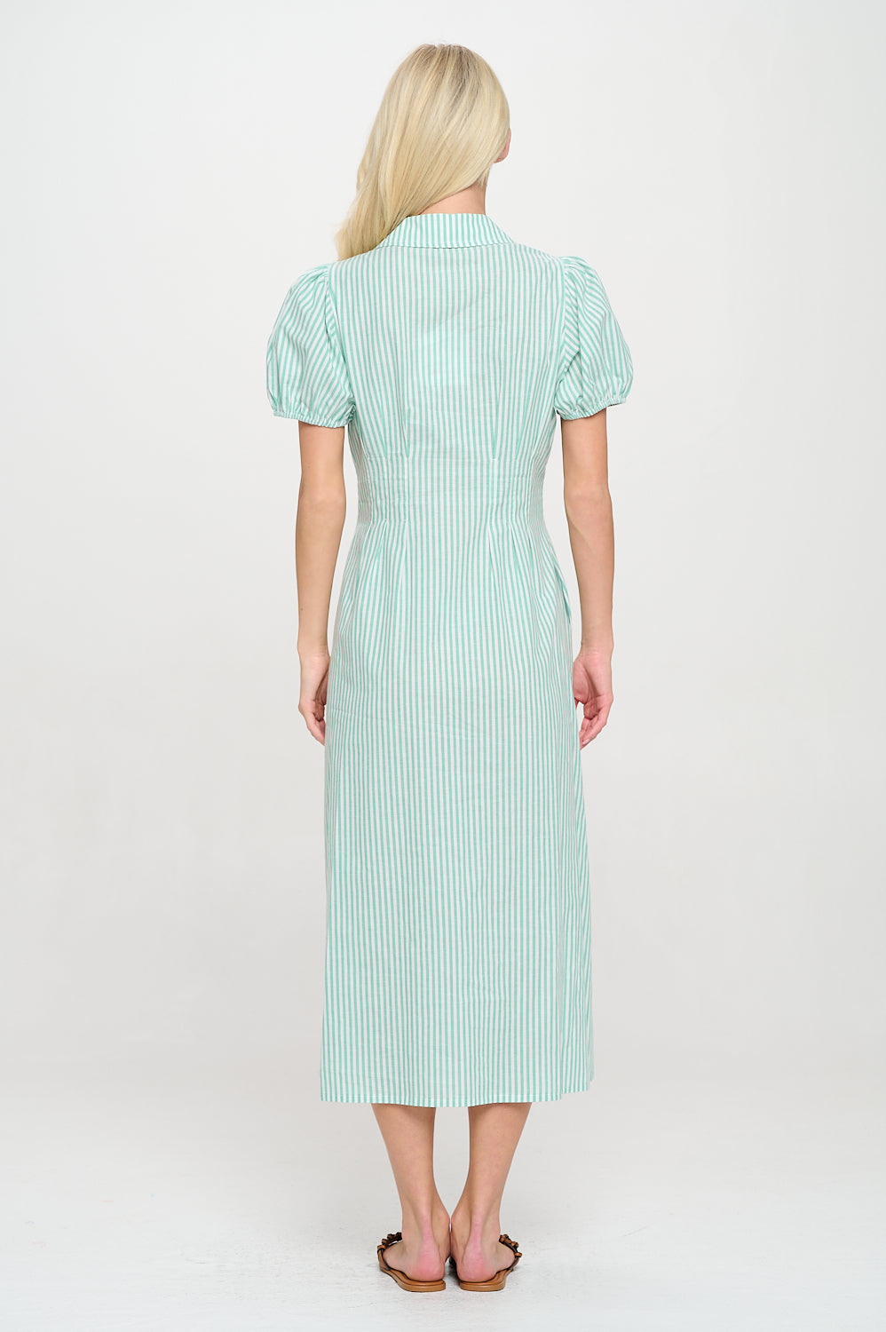 Mediterranean Stripe Button Down Shirt Dress