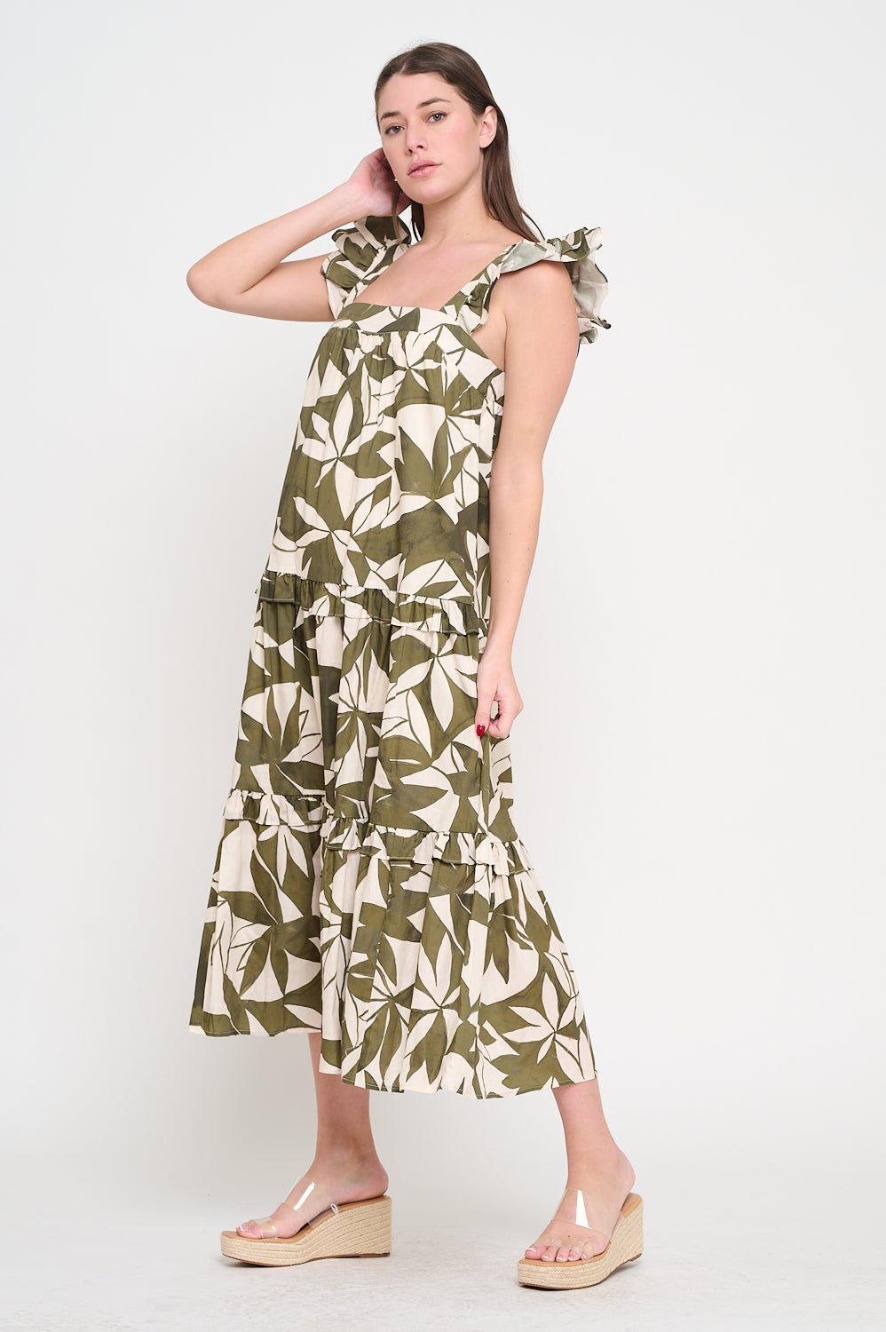 Emerald Canopy Ruffle Maxi Dress