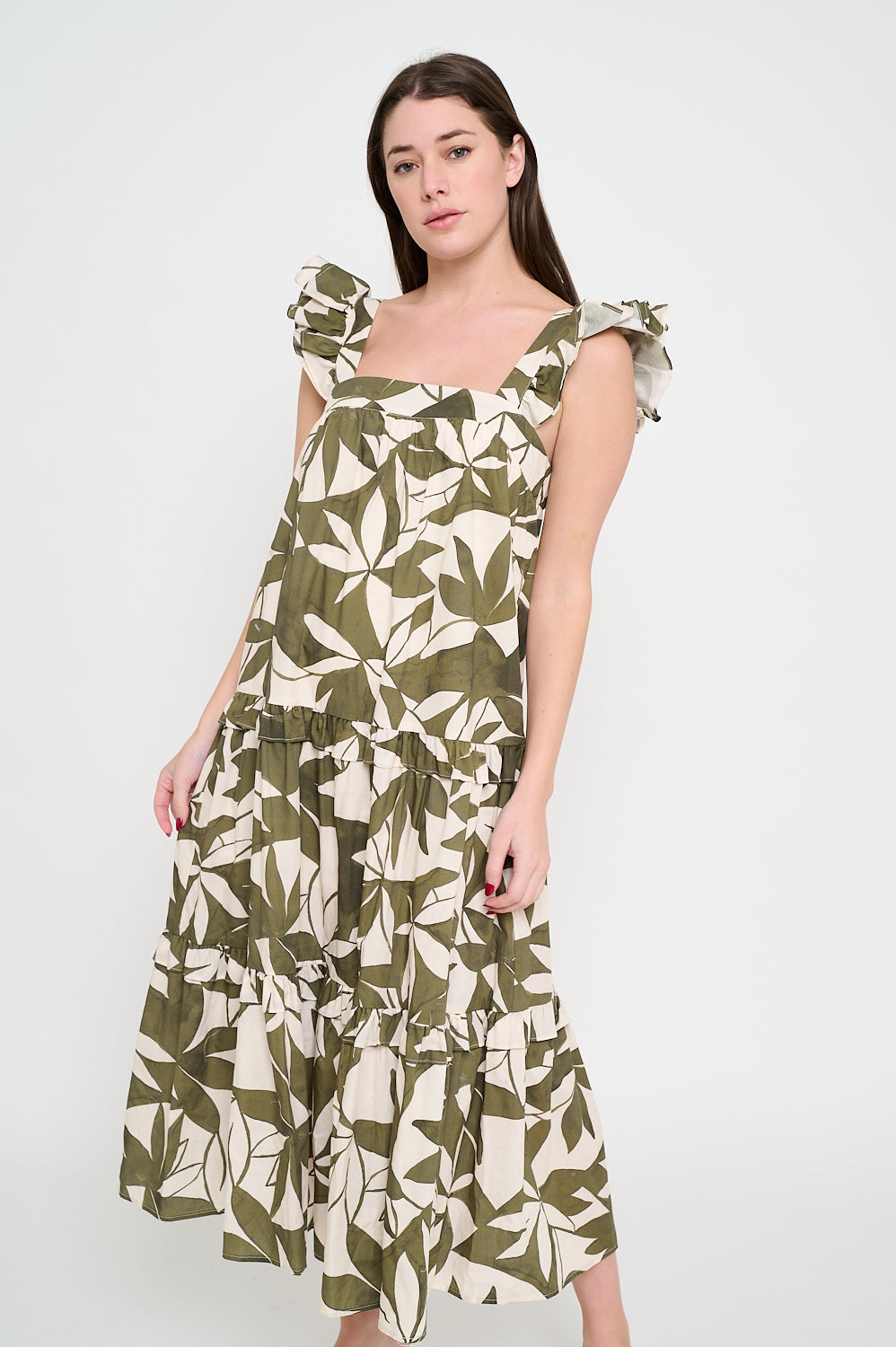 Emerald Canopy Ruffle Strap Maxi Dress