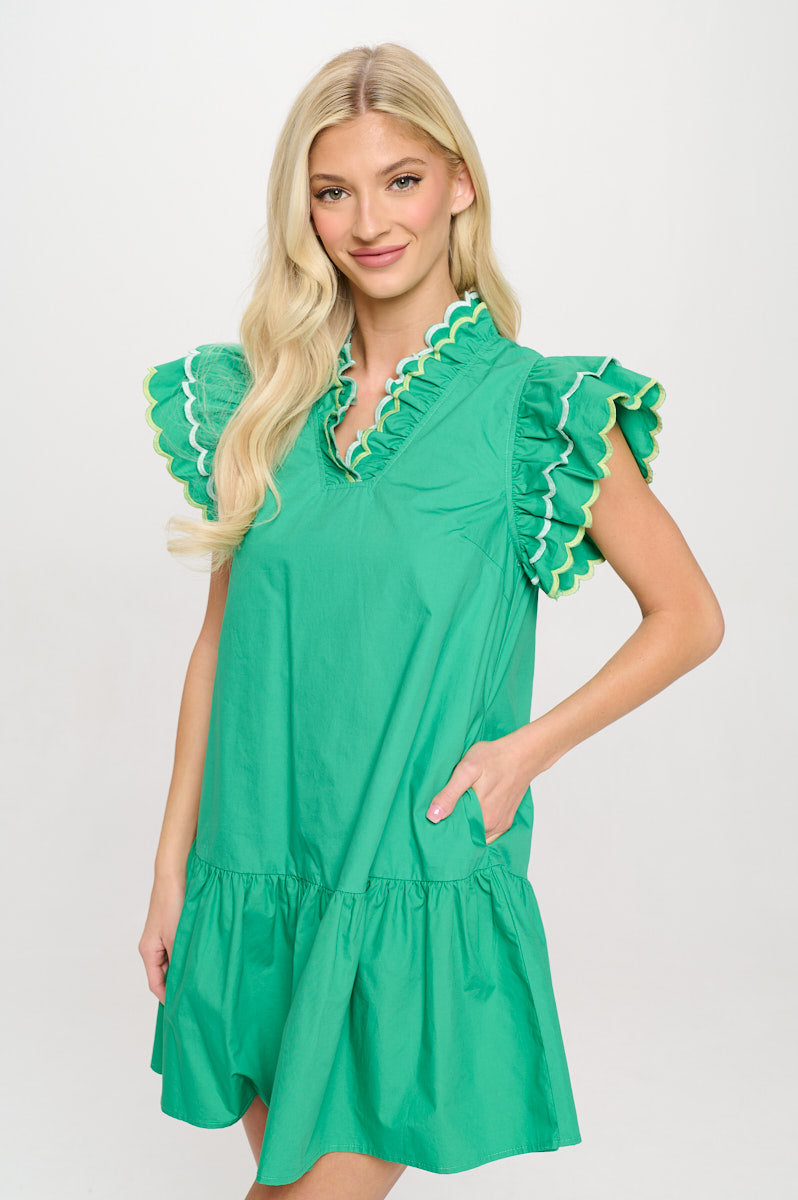 Emerald Oasis Scalloped Detailed Dress
