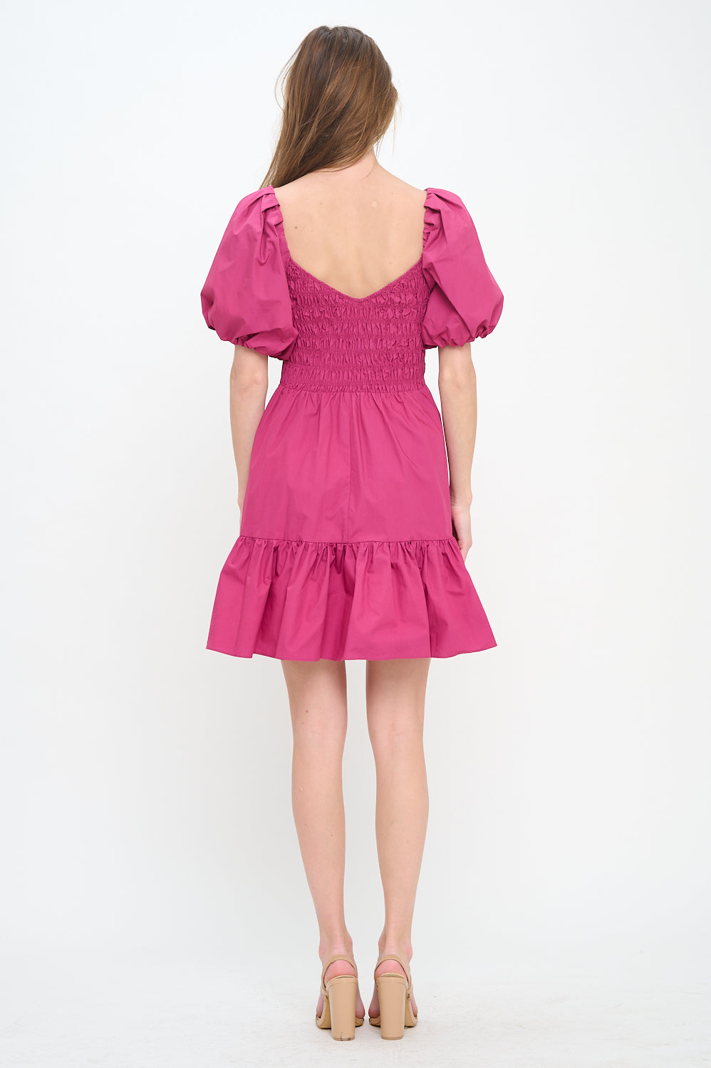 Deep Pink Puff Sleeve Dress