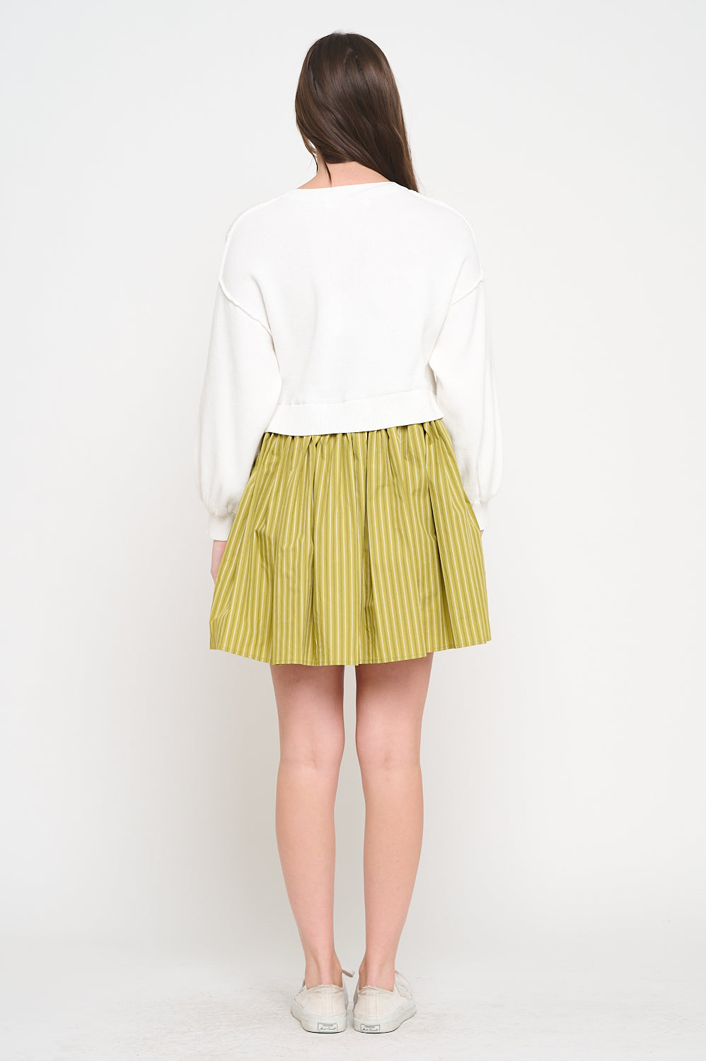 Olive Stripe Poplin Two-Fer Dress