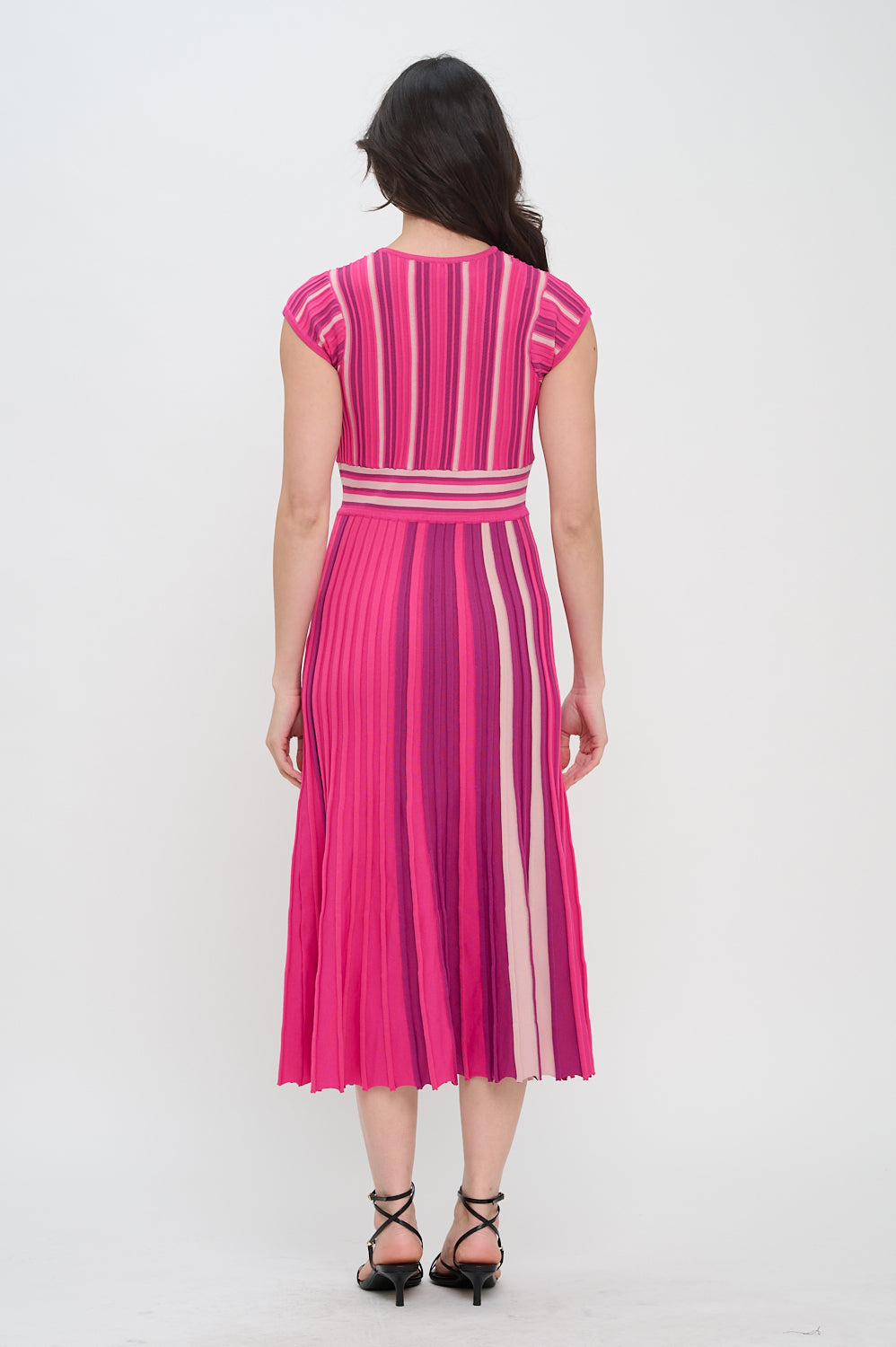 Multi Stripe Knit Pleated Midi Dress