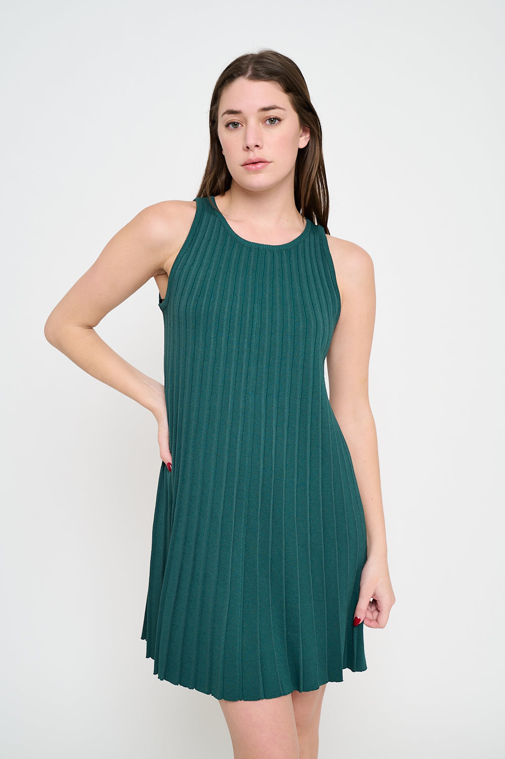 Hunter Green Sweater Rib Short Dress