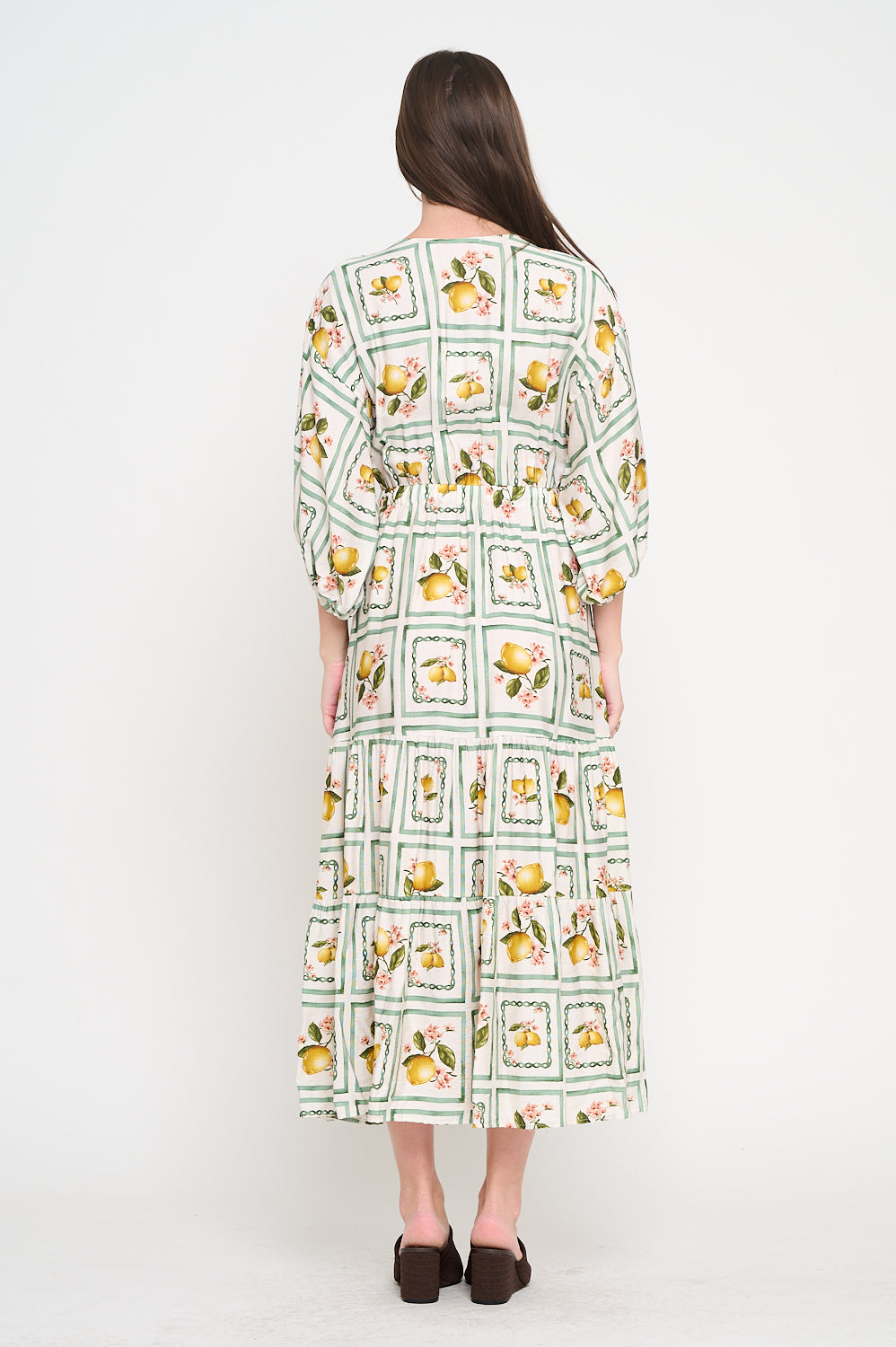 Lemon Grove Delight 3/4 Sleeve Maxi Dress