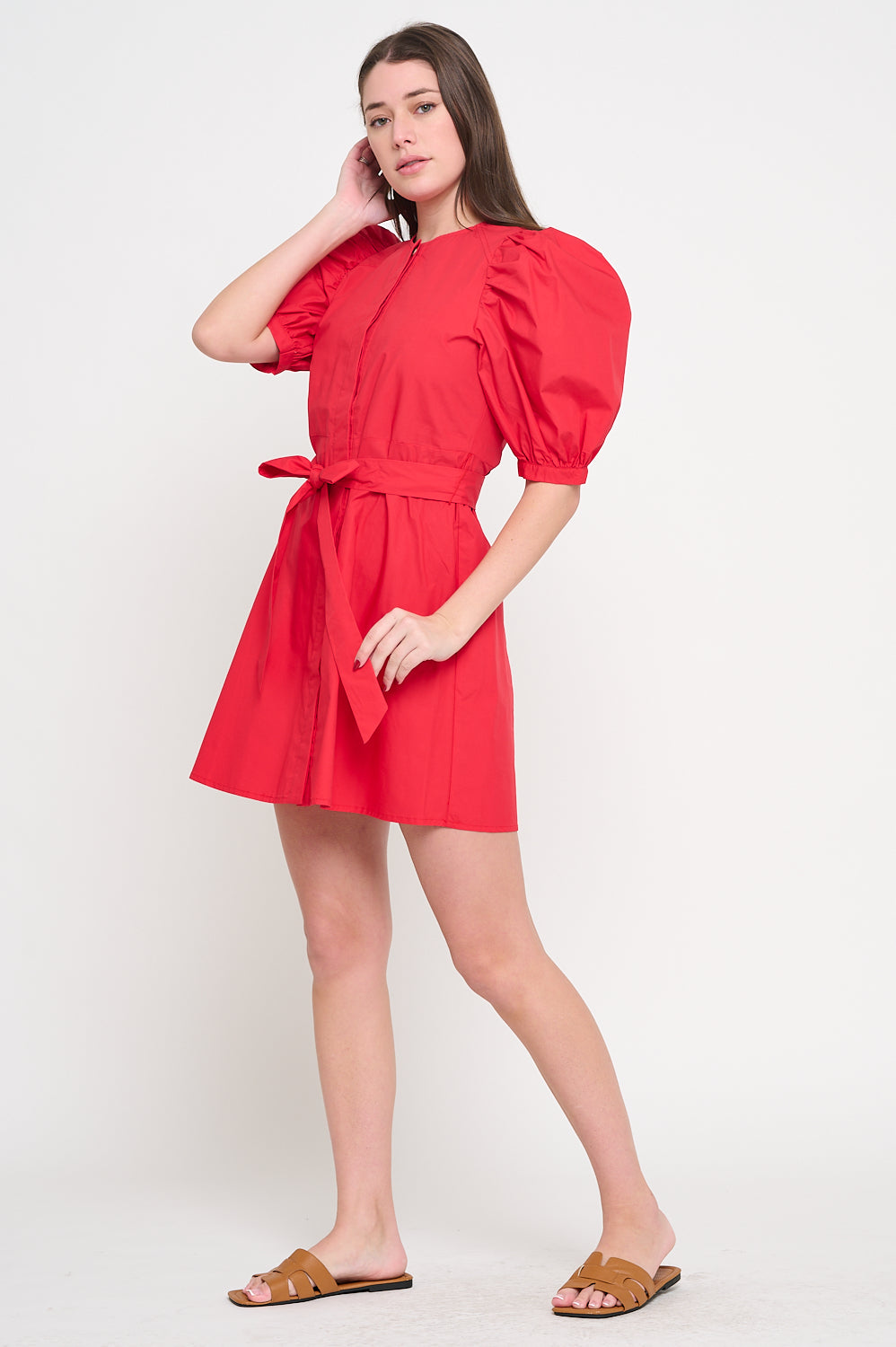 Red Poplin Button Front Dress