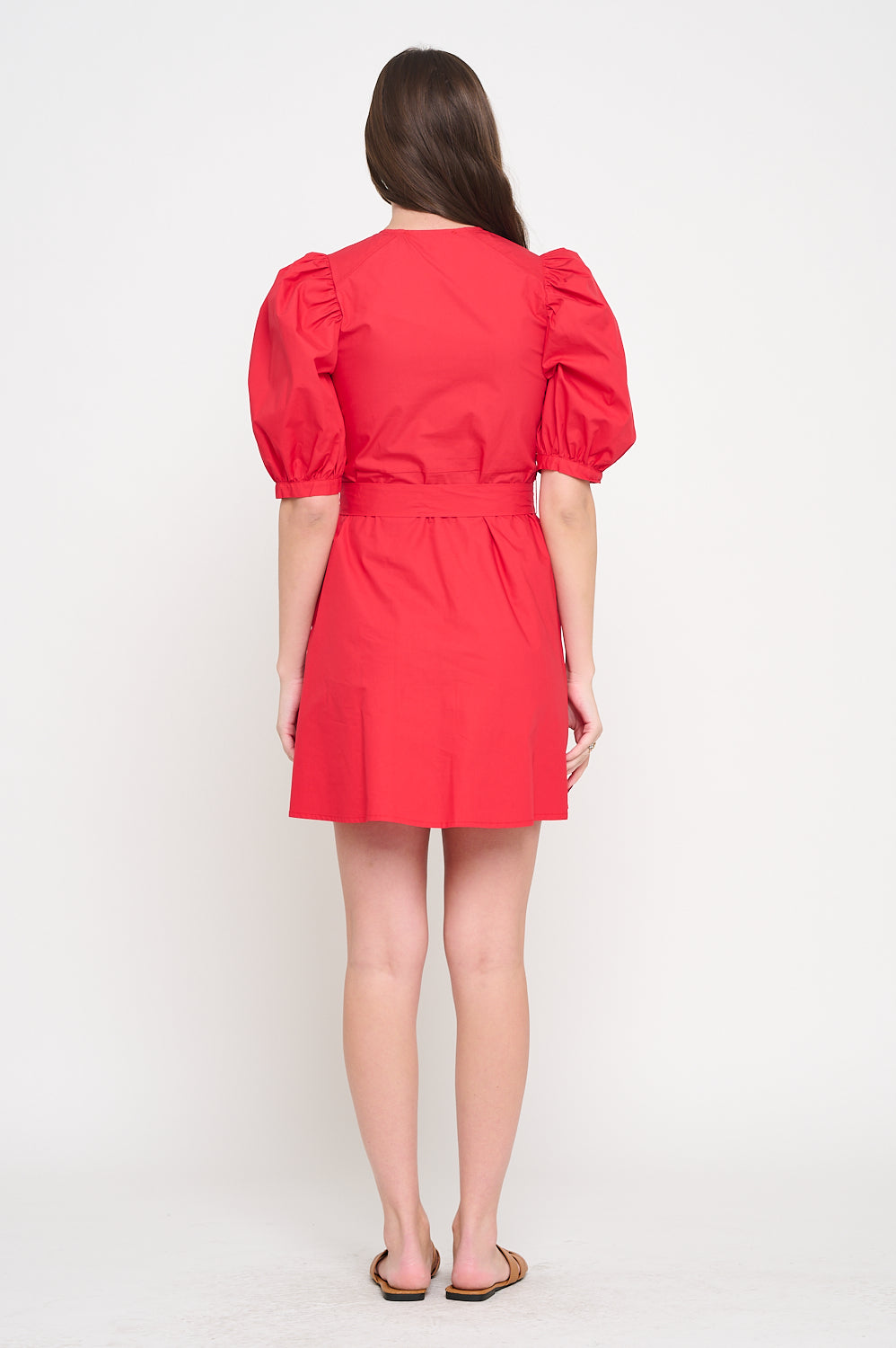 Red Poplin Button Front Dress