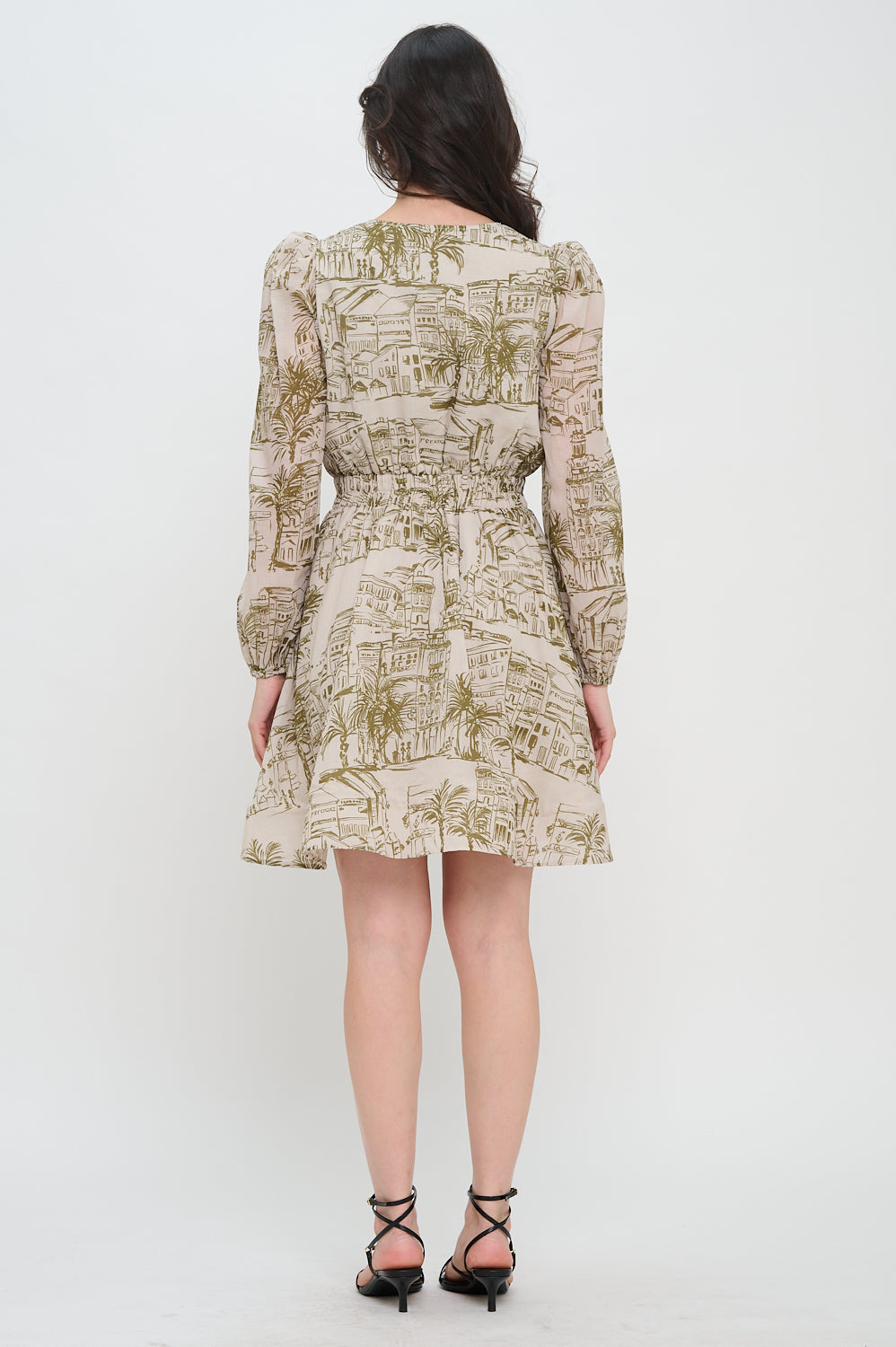 Santorini Olive Long Sleeve Short Dress