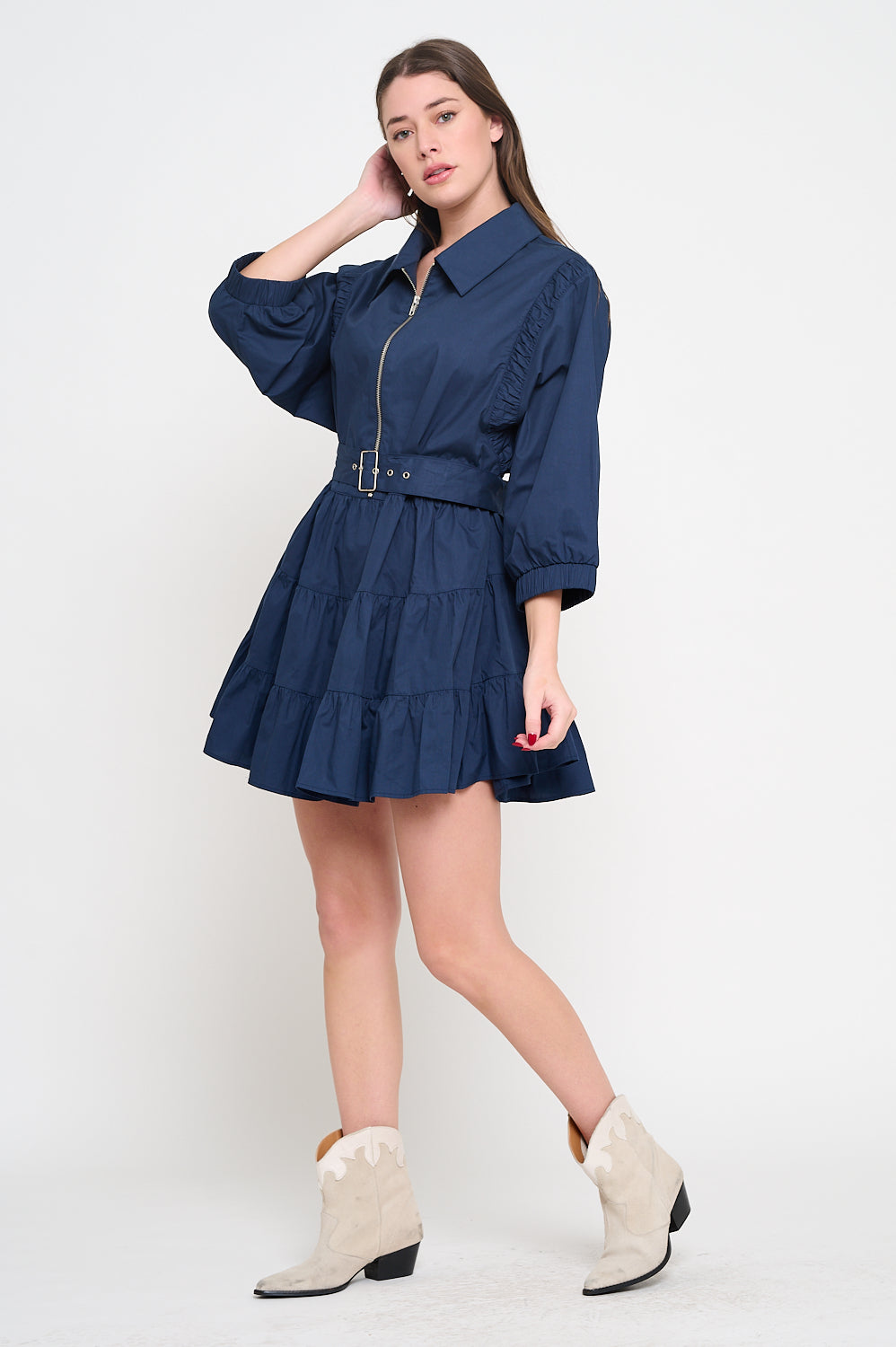 Navy Poplin Zip Up Dress