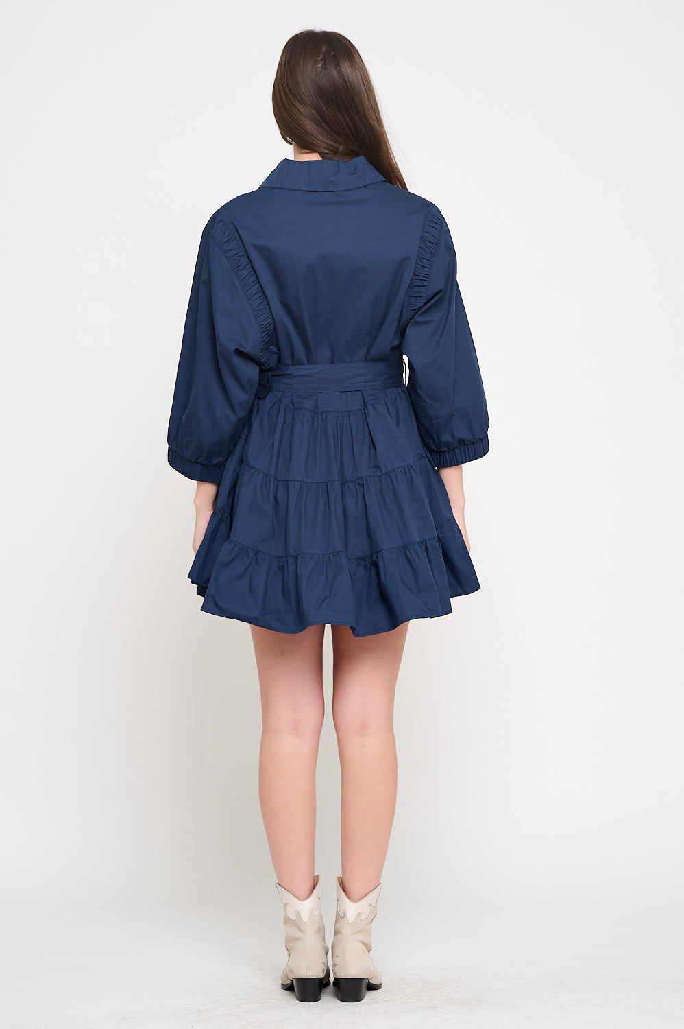 Navy Poplin Zip Up Dress