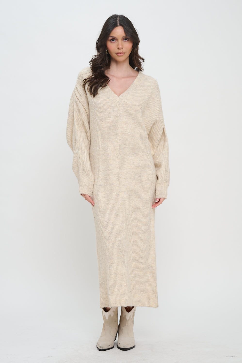Cozy V-Neck Maxi Sweater Dress
