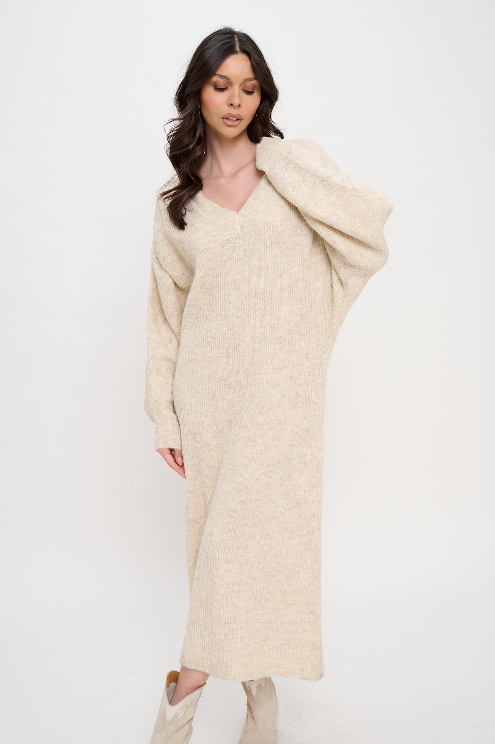 Cozy V-Neck Maxi Sweater Dress