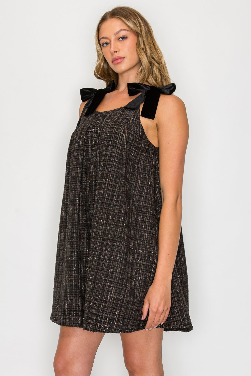 Ebony Tweed Tie Shoulder Dress