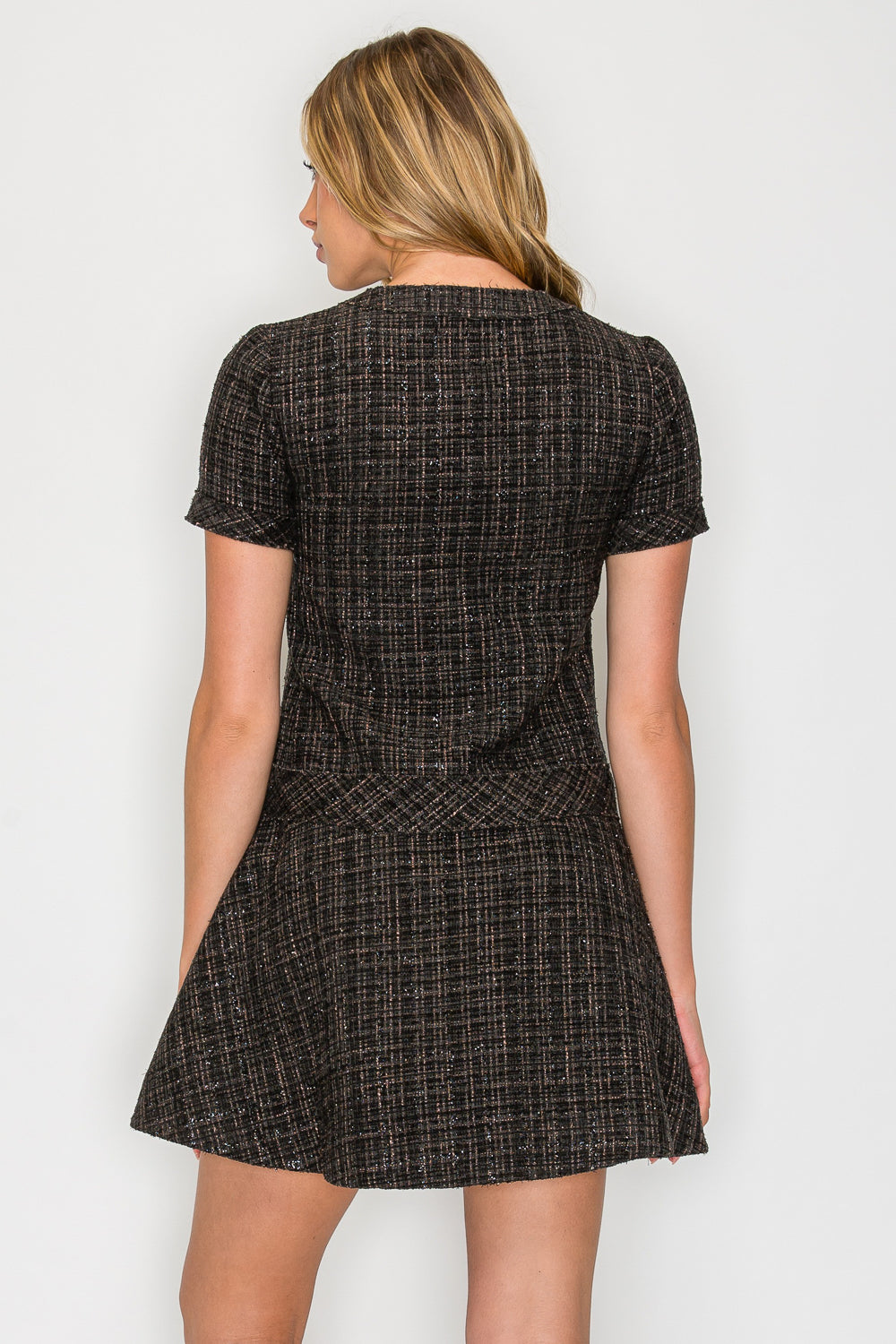 Ebony Tweed Short Sleeve Dress