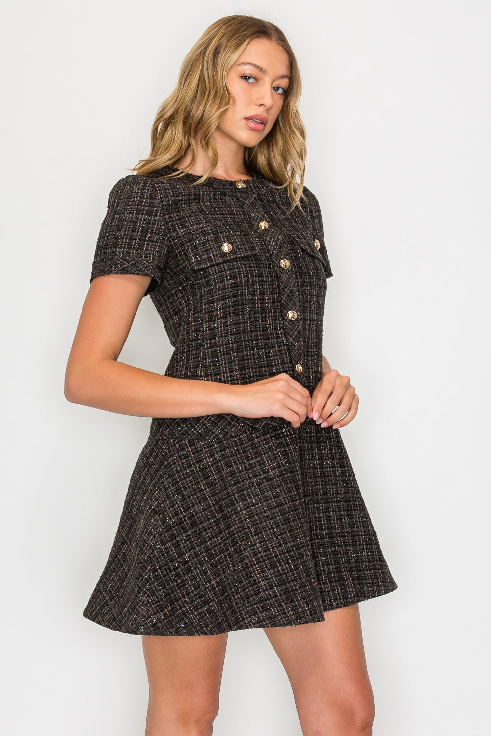 Ebony Tweed Short Sleeve Dress