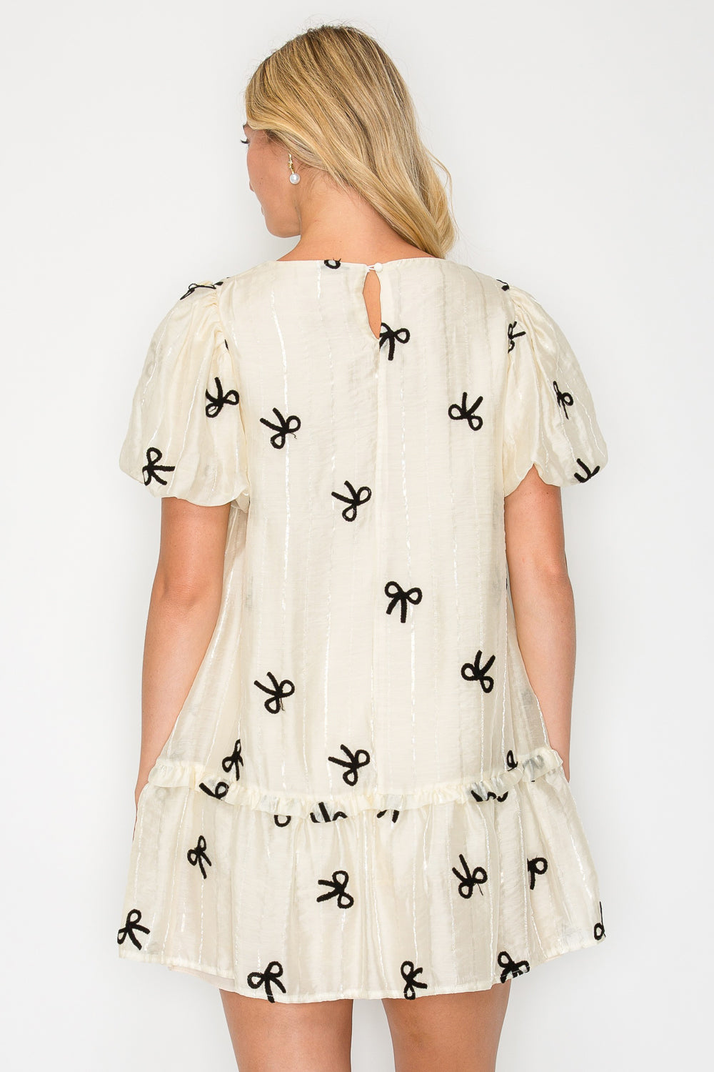 Organza Bow Puff Sleeve Mini Dress