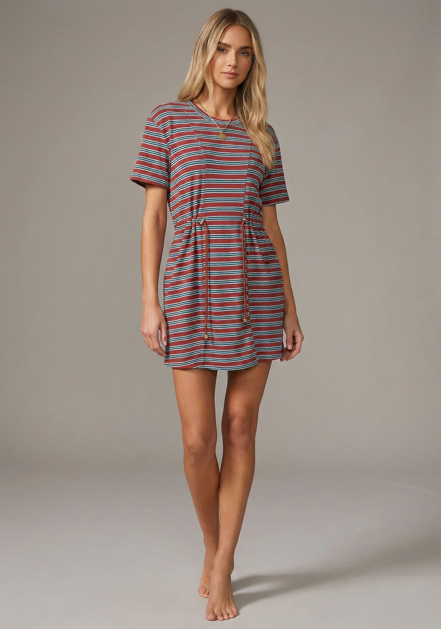 Harbor Stripes Drawstring T-Shirt Dress