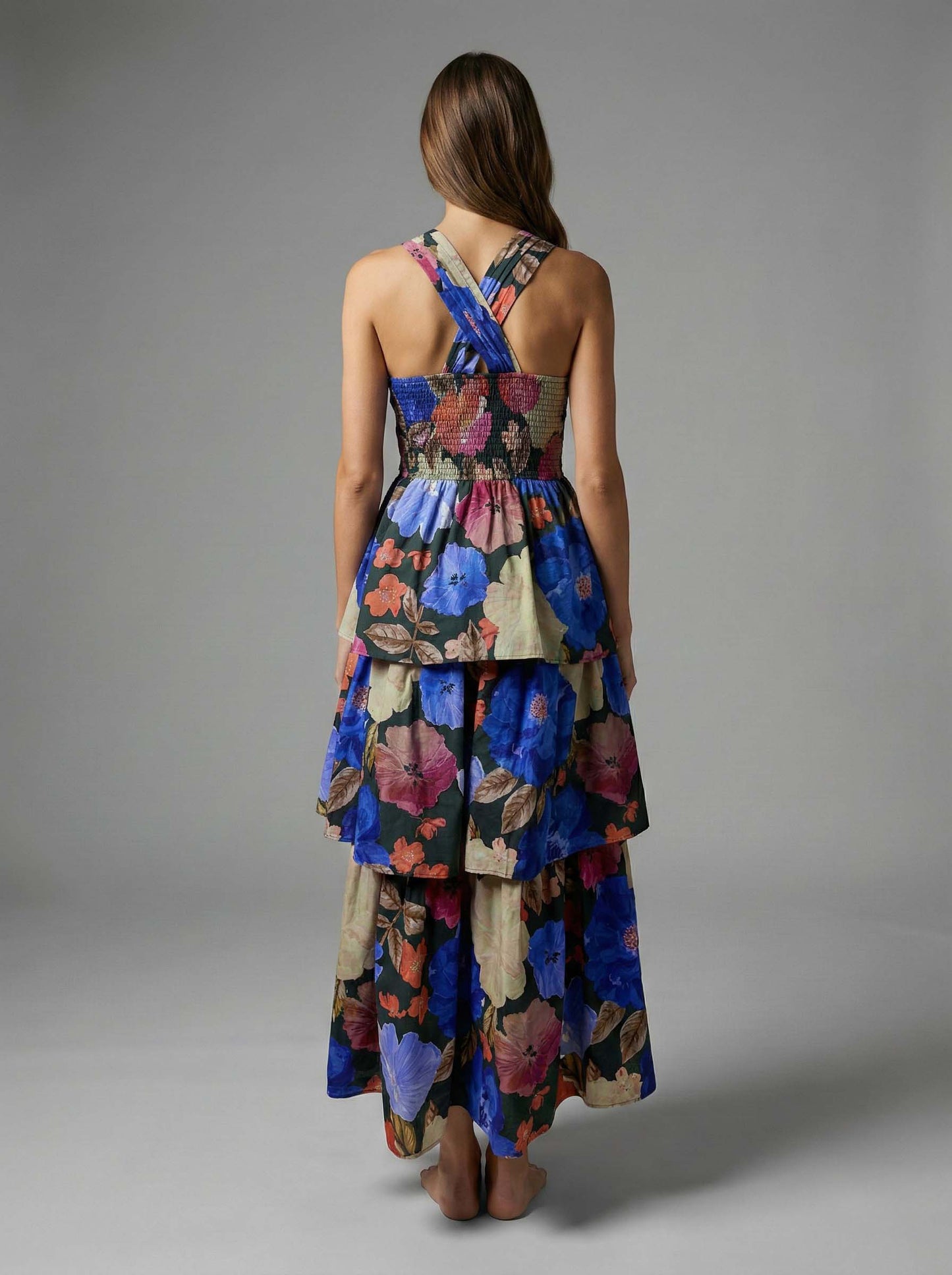 Night Blossom Halter Tiered Maxi Dress