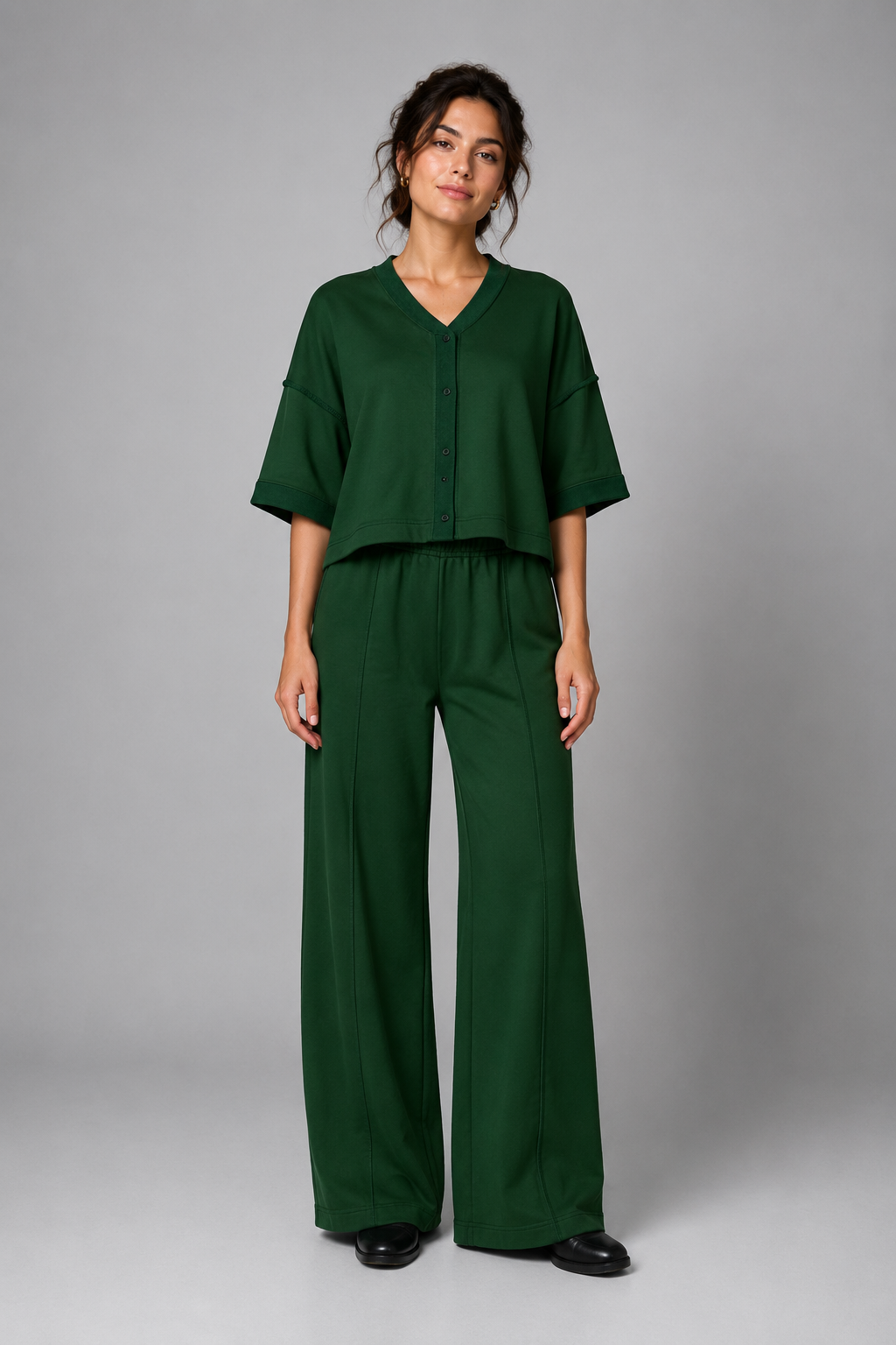 Emerald French Terry Wide Leg Pants