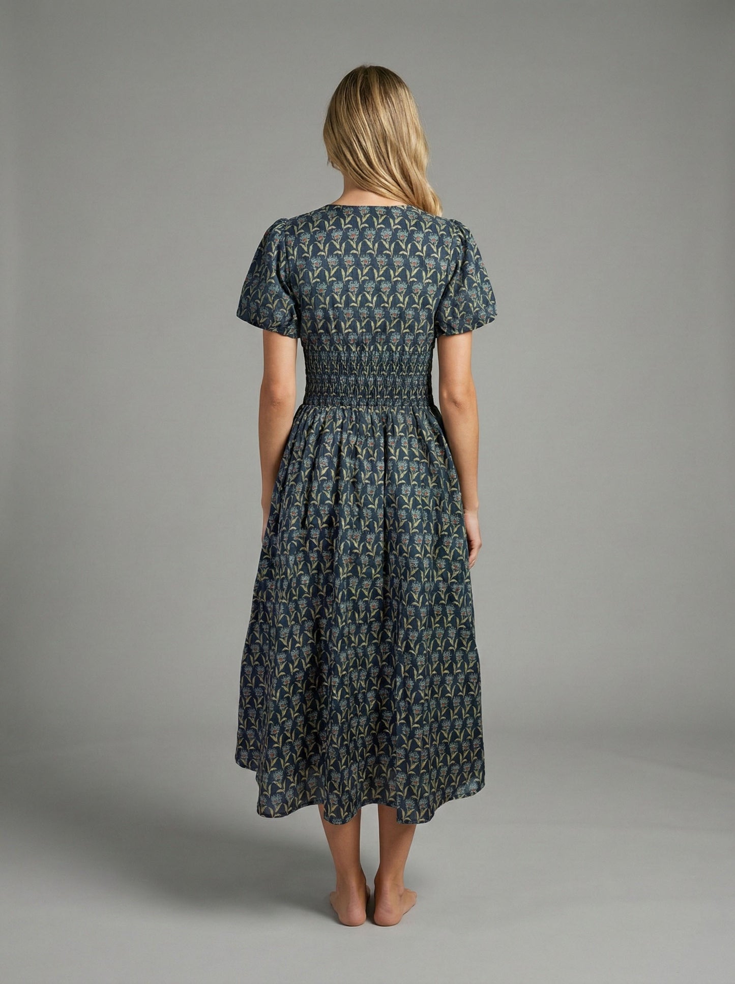Twilight Bloom Floral Smocked Midi Dress